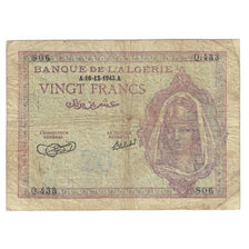 Banknote, Algeria, 20 Francs, 1943, 1943-12-16, KM:92a, EF(40-45)