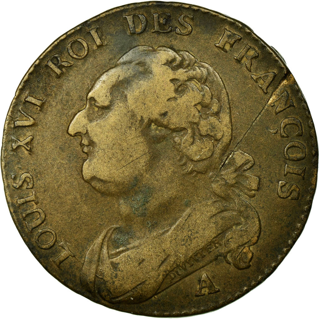 Moneda, Francia, 12 deniers françois, 12 Deniers, 1791, Paris, BC+, Bronce