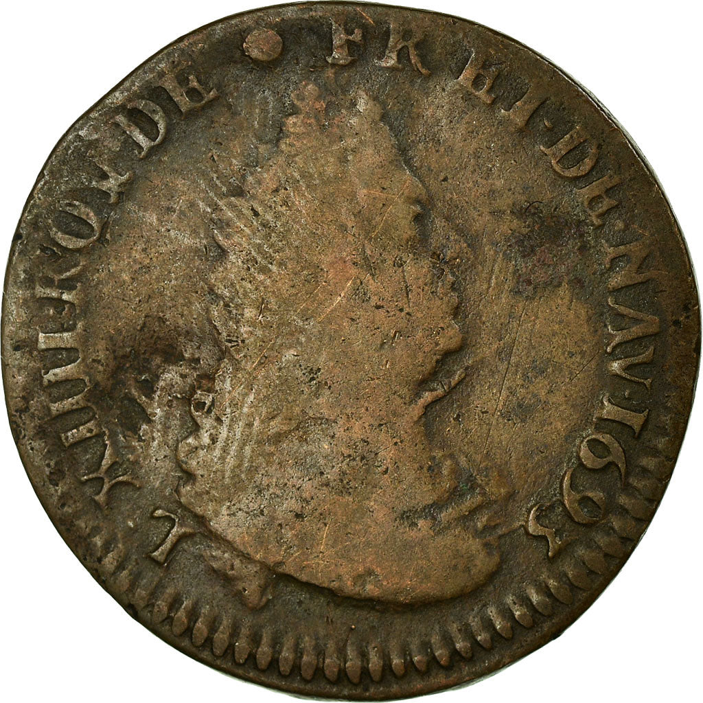 Coin, France, Louis XIV, Liard de France au buste âgé, troisième type, Liard