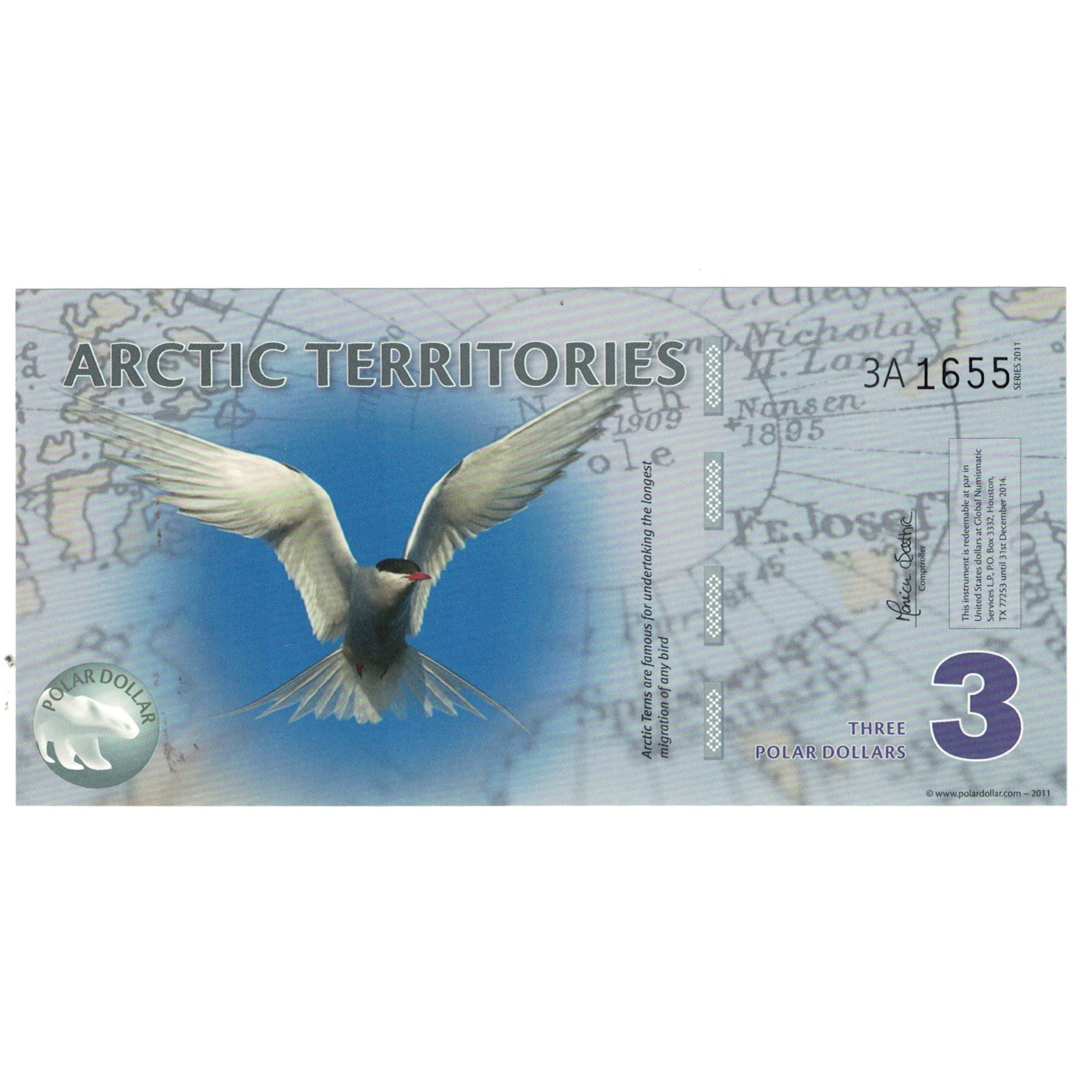 Nota, Estados Unidos da América, Dollar, 2011, 3 DOLLAR ARTIC TERRITORIES