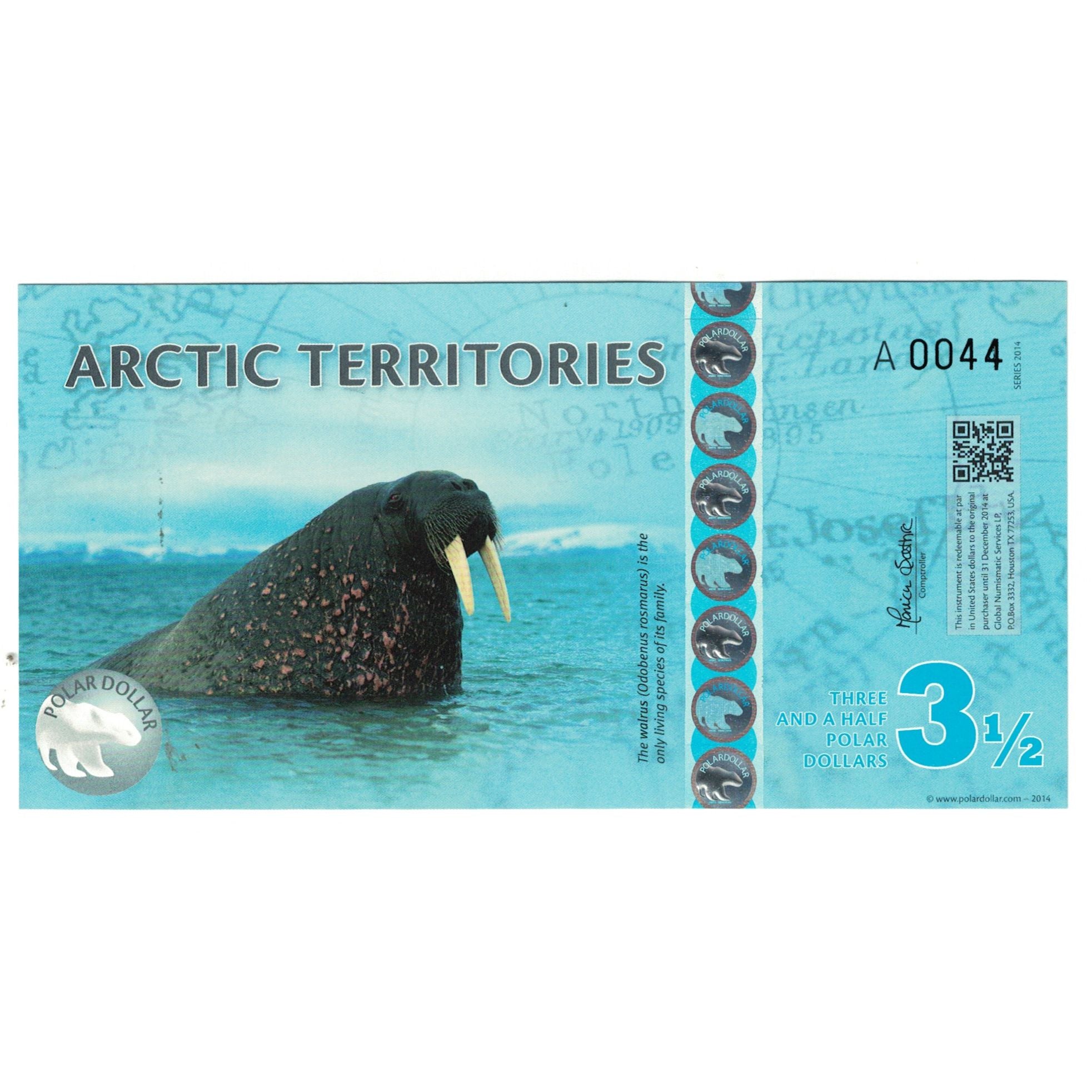 Banknot, USA, Dollar, 2014, Undated, 3,5 DOLLAR ARTIC TERRITORIES, UNC(65-70)