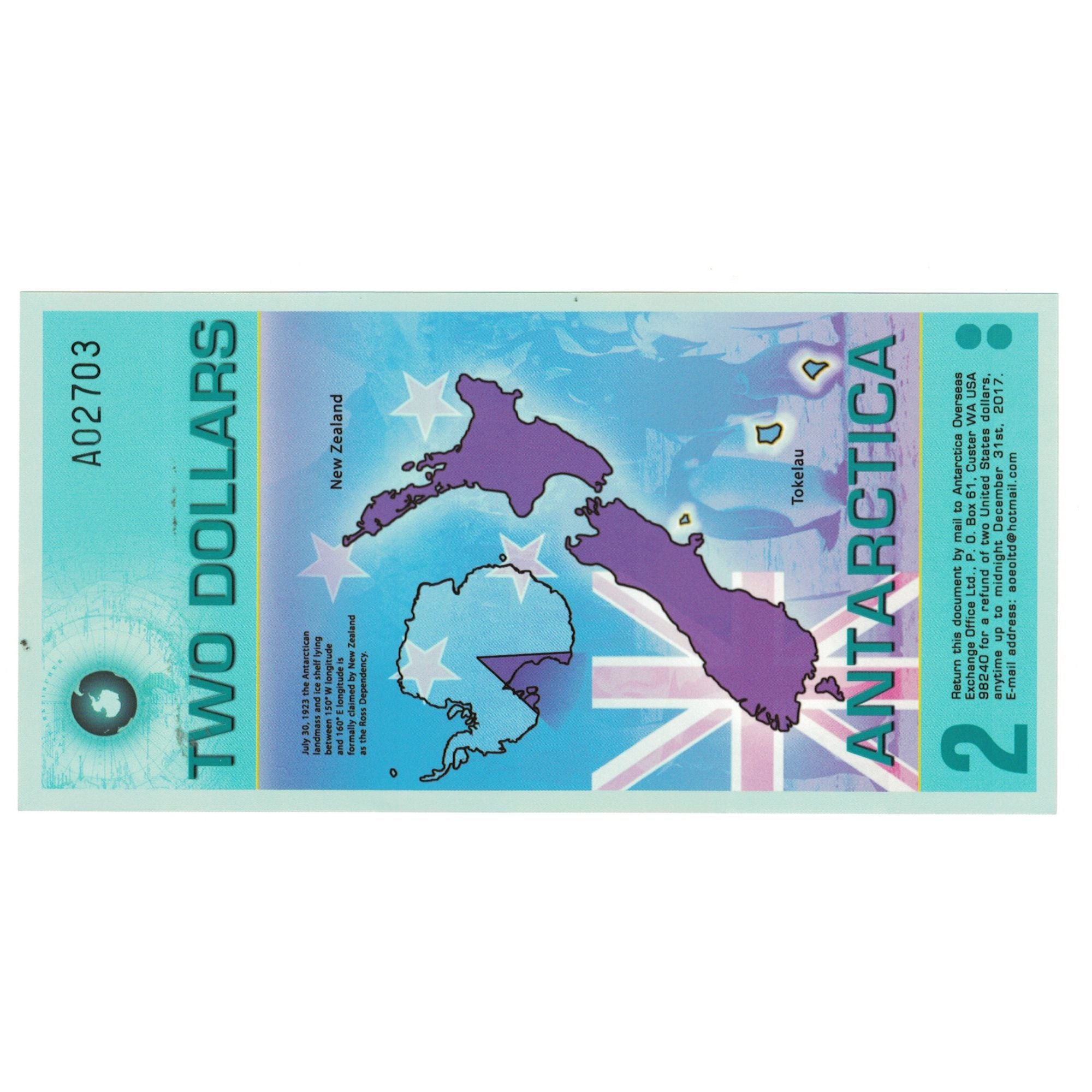 Billete, 2 Dollars, 2014, Antártico, 2014-09-10, UNC