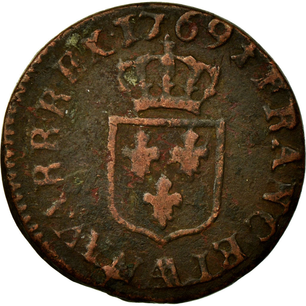 Moneda, Francia, Louis XV, Liard à la vieille tête, Liard, 1769, Metz, BC+
