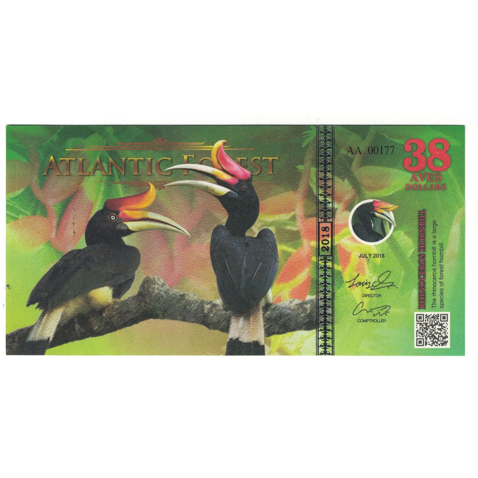 Banknote, Brazil, Dollar, 2018, 2018-07, ATLANTIC FOREST 38 DOLLARS, UNC(65-70)