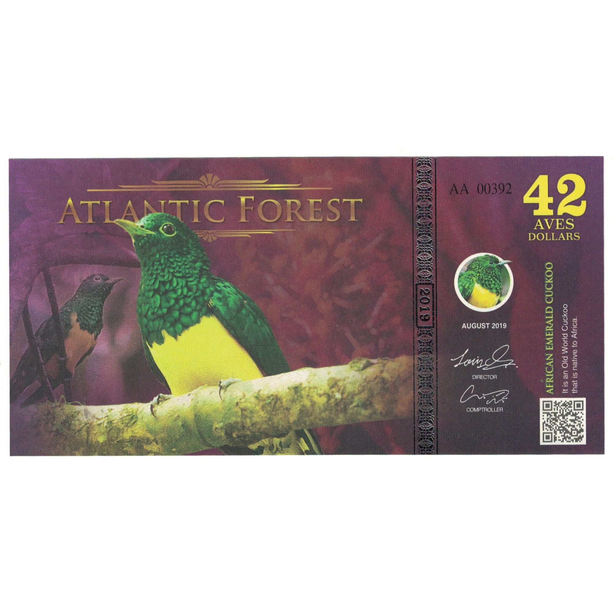 Nota, Brasil, Dollar, 2019, 2019-08, ATLANTIC FOREST 42 DOLLARS, UNC(65-70)