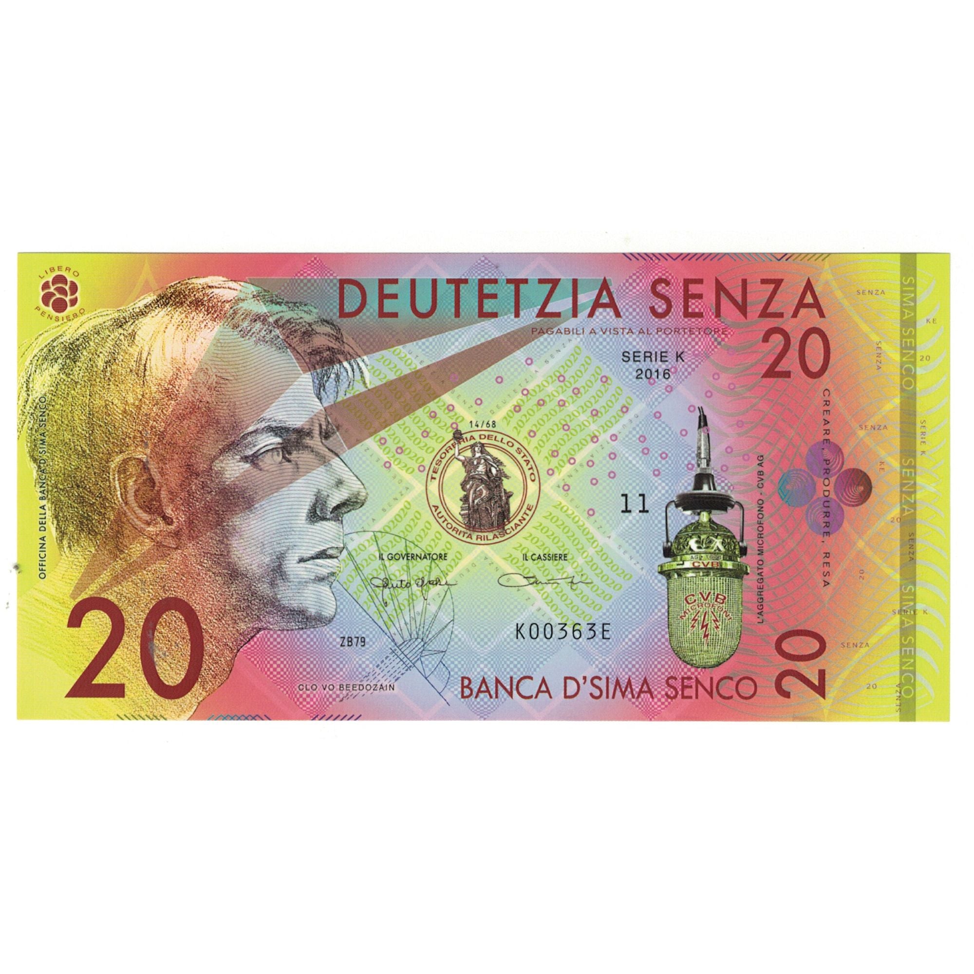 Banconote, Italia, Tourist Banknote, 2016, 20 SENZA, FDS