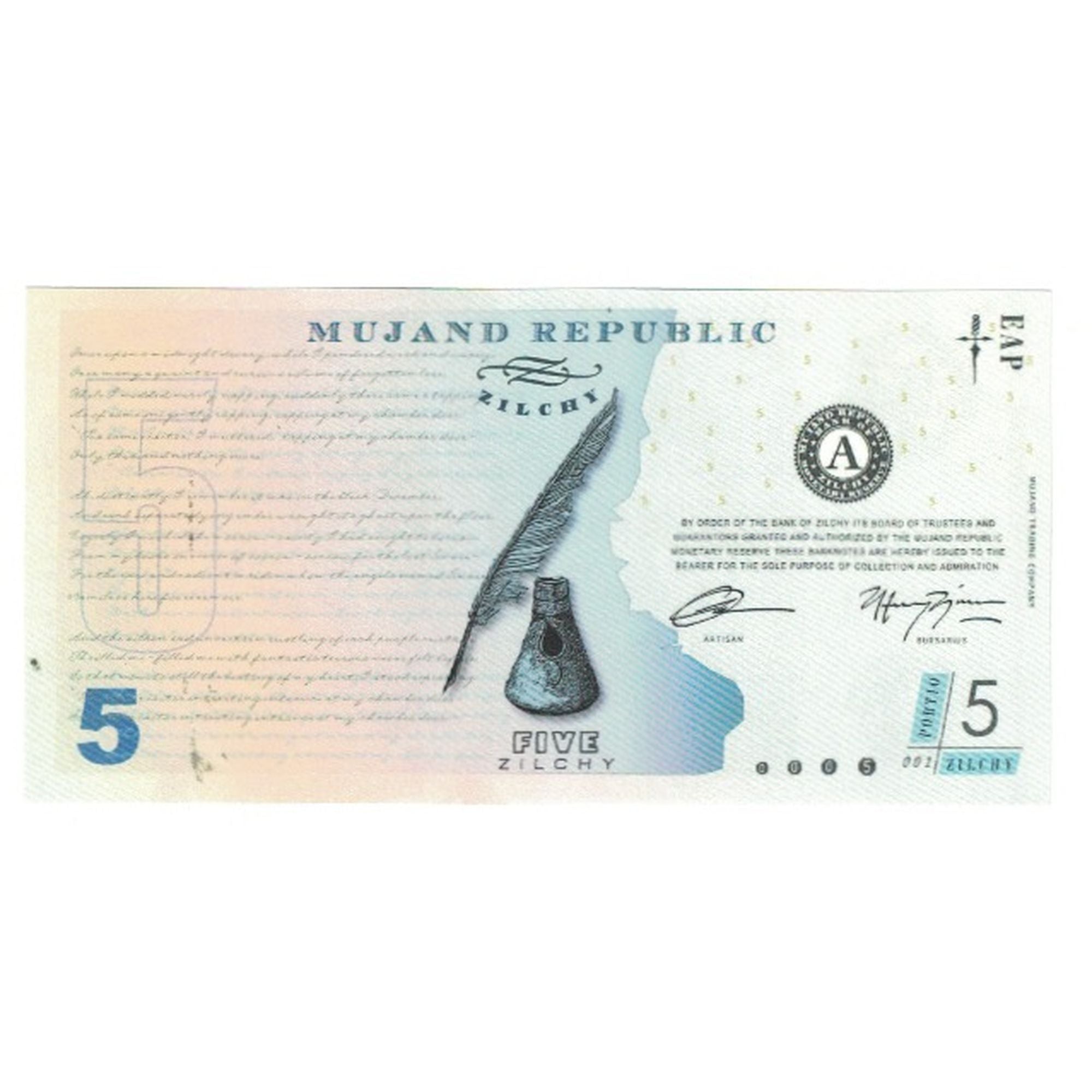 Banconote, Banconote di privati / non ufficiali, 2013, FANTASY BANKNOTE 5 ZILCHY