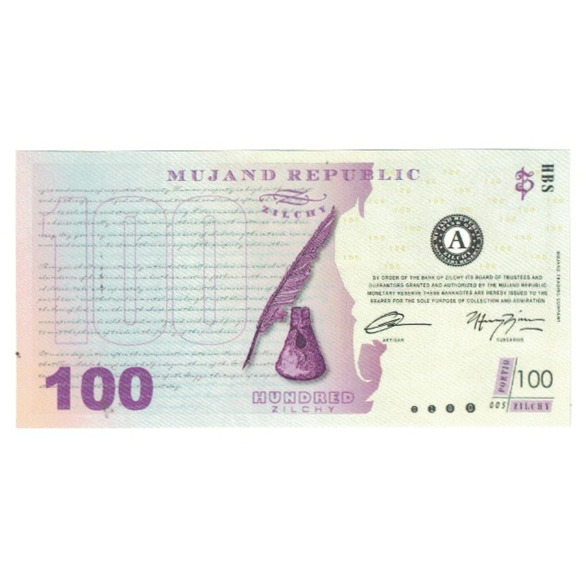 Billet, Épreuves privées / non officielles, 2013, FANTASY BANKNOTE 100 ZILCHY
