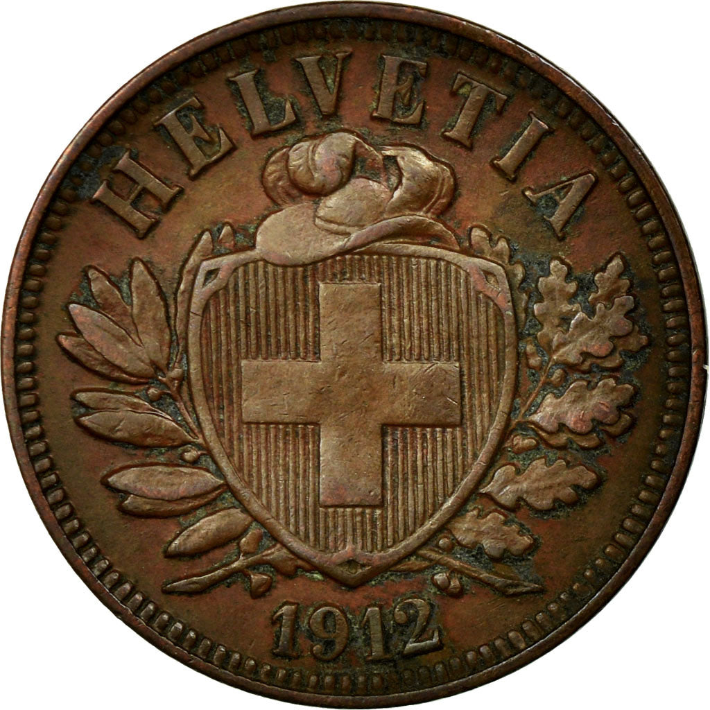 Coin, Switzerland, 2 Rappen, 1912, Bern, AU(50-53), Bronze, KM:4.2