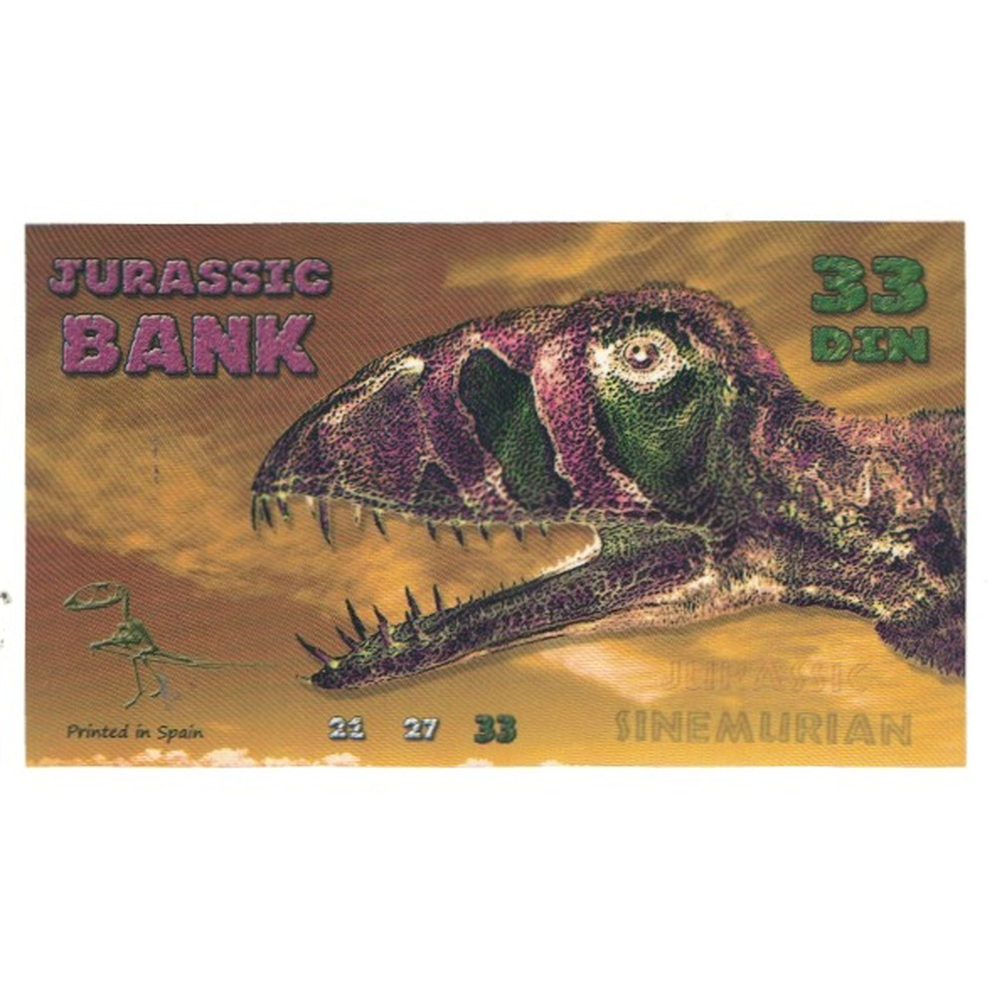 Banknote, Spain, Tourist Banknote, 2015, JURASSIC BANK 33 DIN, UNC(65-70)