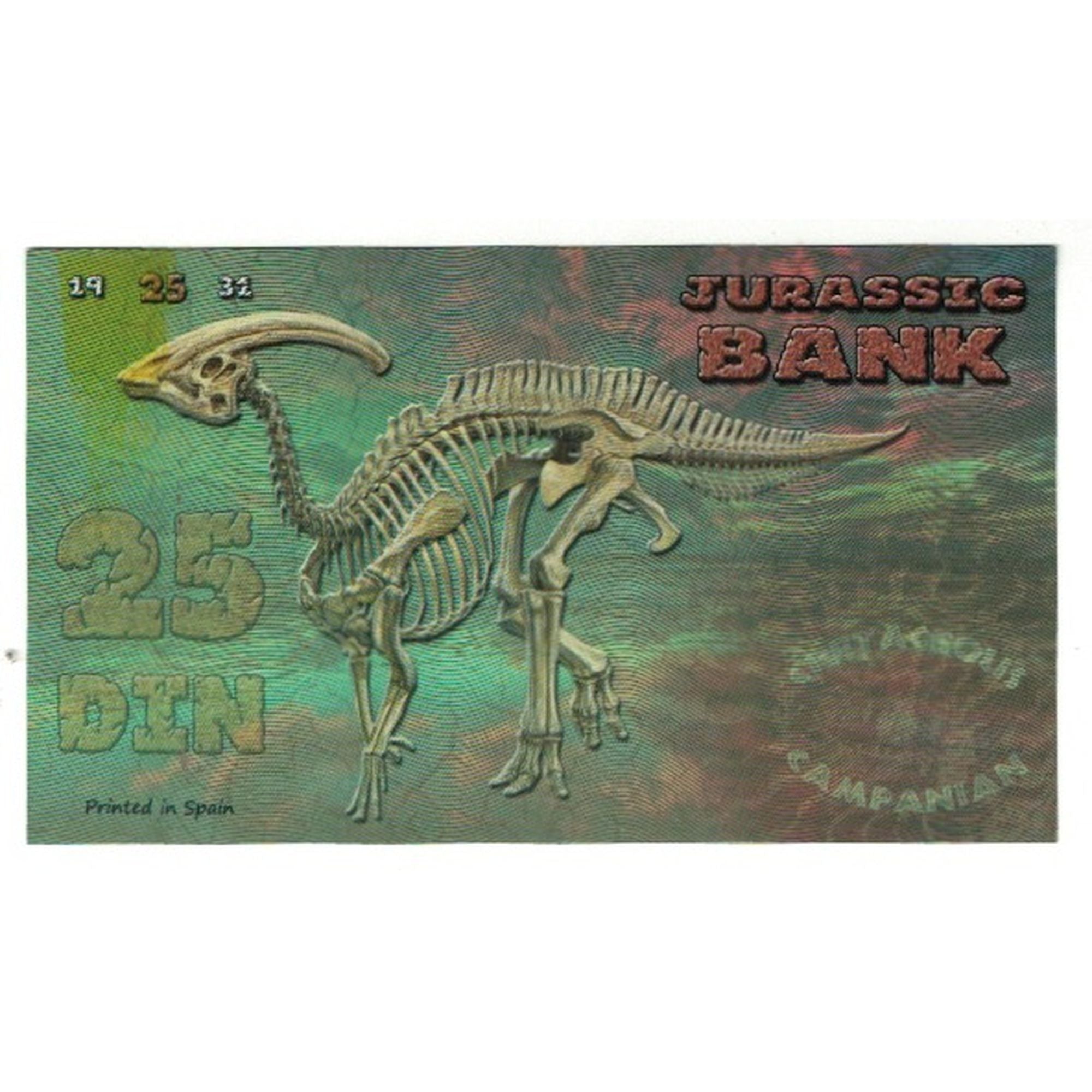 Banknote, Spain, Tourist Banknote, 2015, JURASSIC BANK 25 DIN, UNC(65-70)