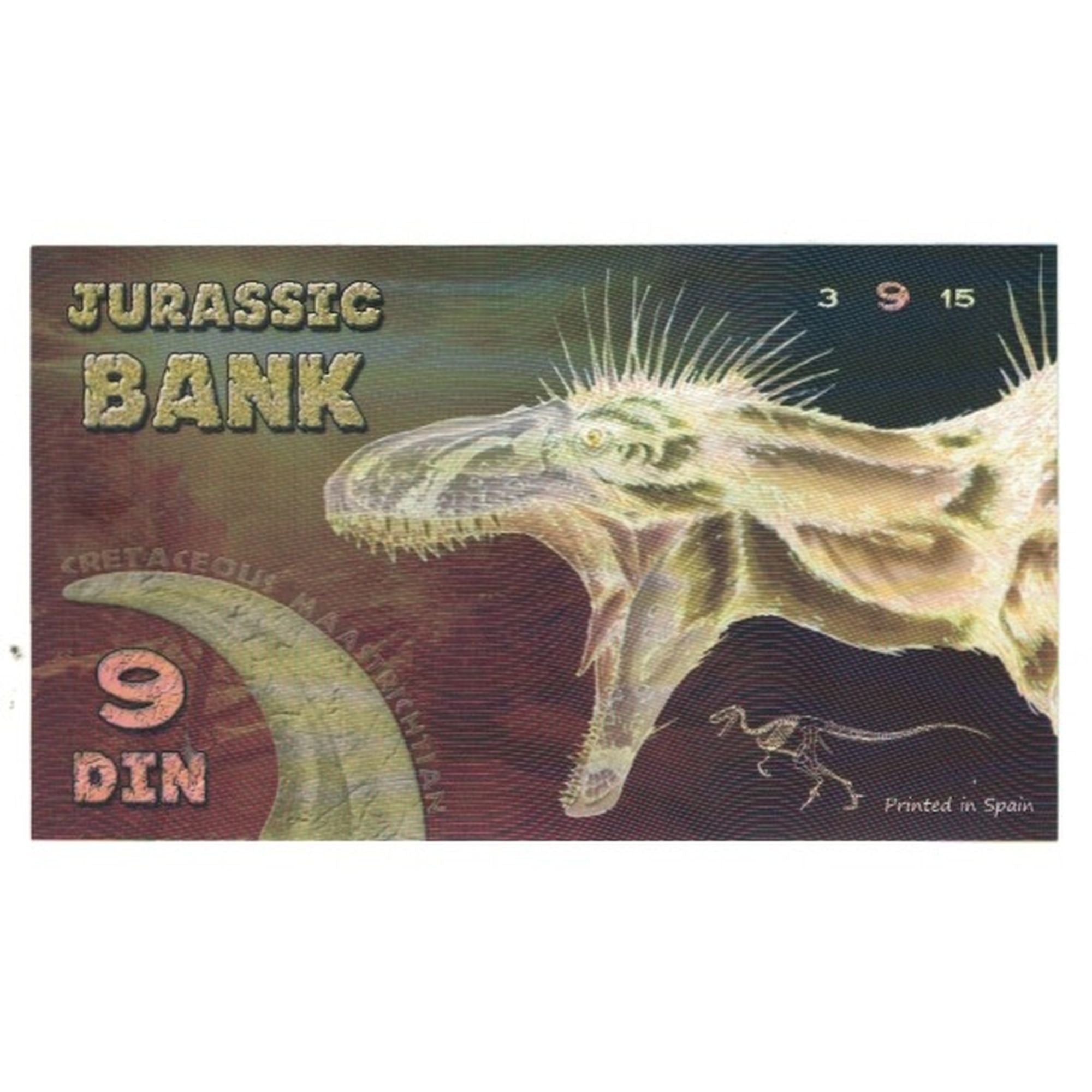 Banknote, Spain, Tourist Banknote, 2015, JURASSIC BANK 9 DIN, UNC(65-70)