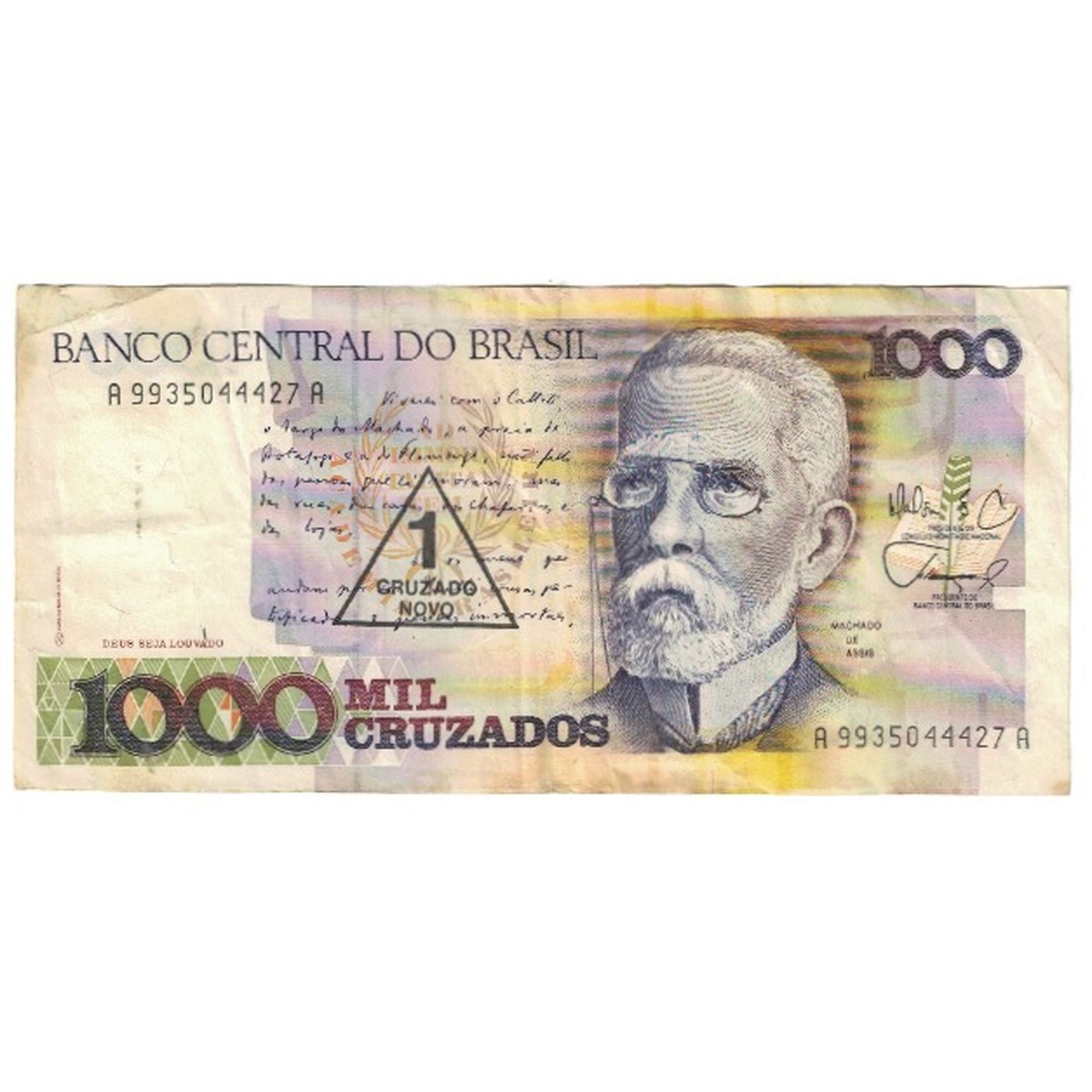 Nota, Brasil, 1 Cruzado Novo on 1000 Cruzados, KM:216a, VF(30-35)