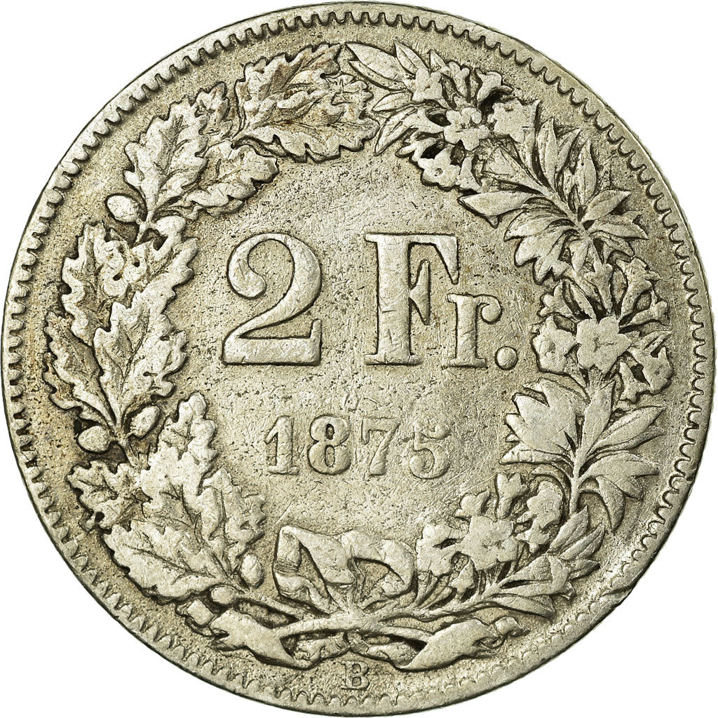 Coin, Switzerland, 2 Francs, 1875, Bern, EF(40-45), Silver, KM:21