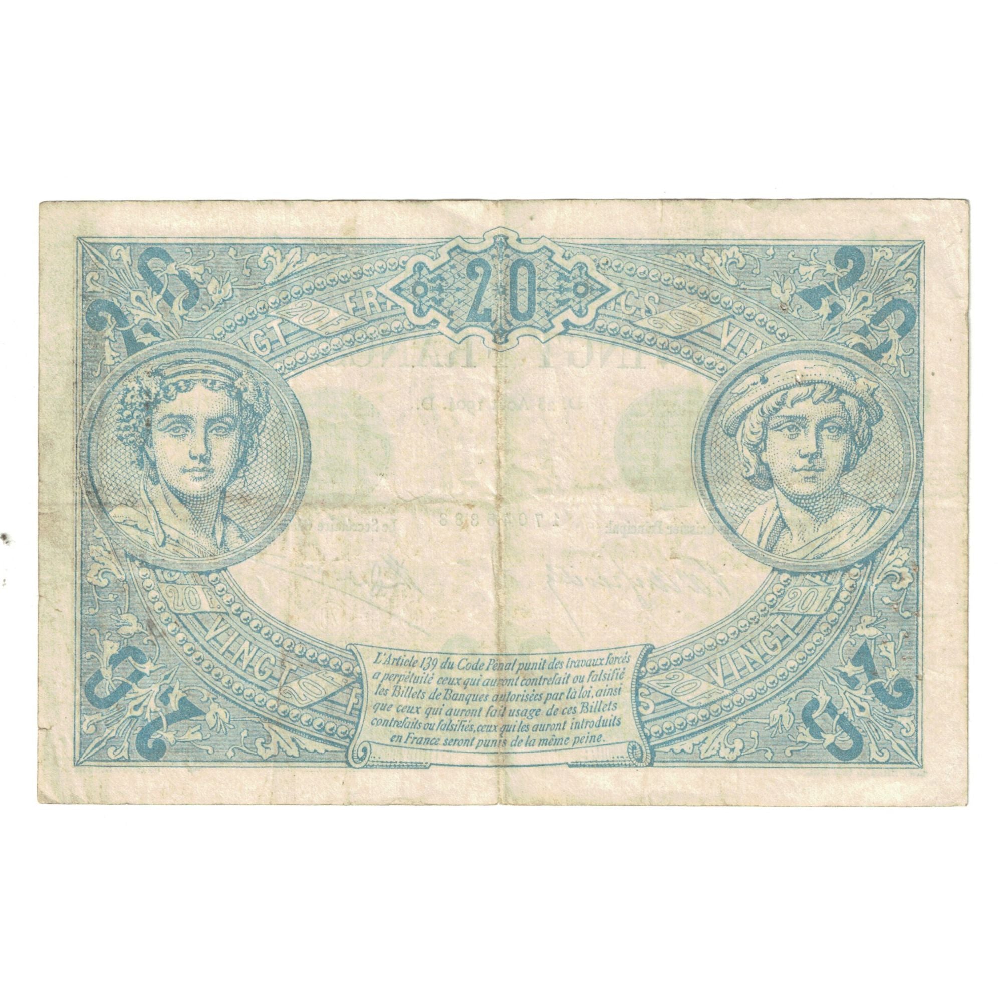 France, 20 Francs, Noir, 1904, M.855, EF(40-45), Fayette:9.3, KM:61a