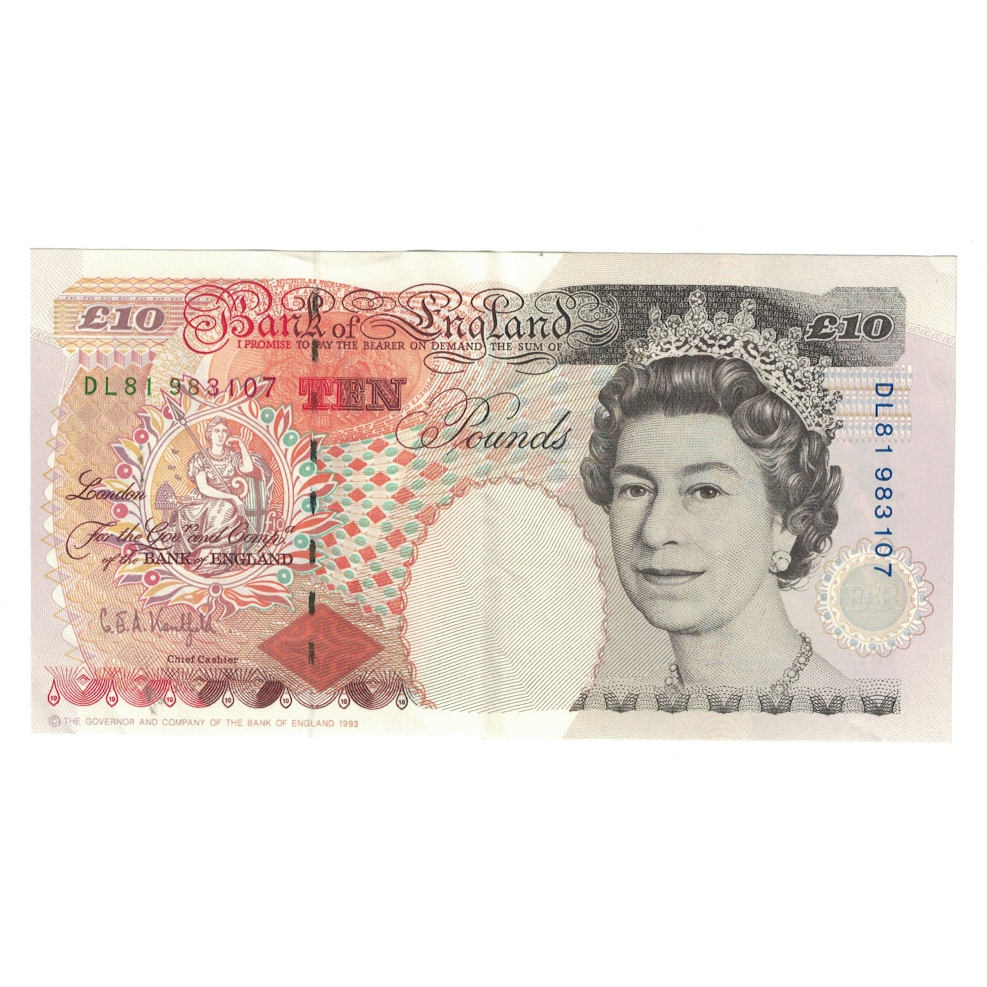 Banknote, Great Britain, 10 Pounds, 1993-1998, KM:386a, AU(55-58)