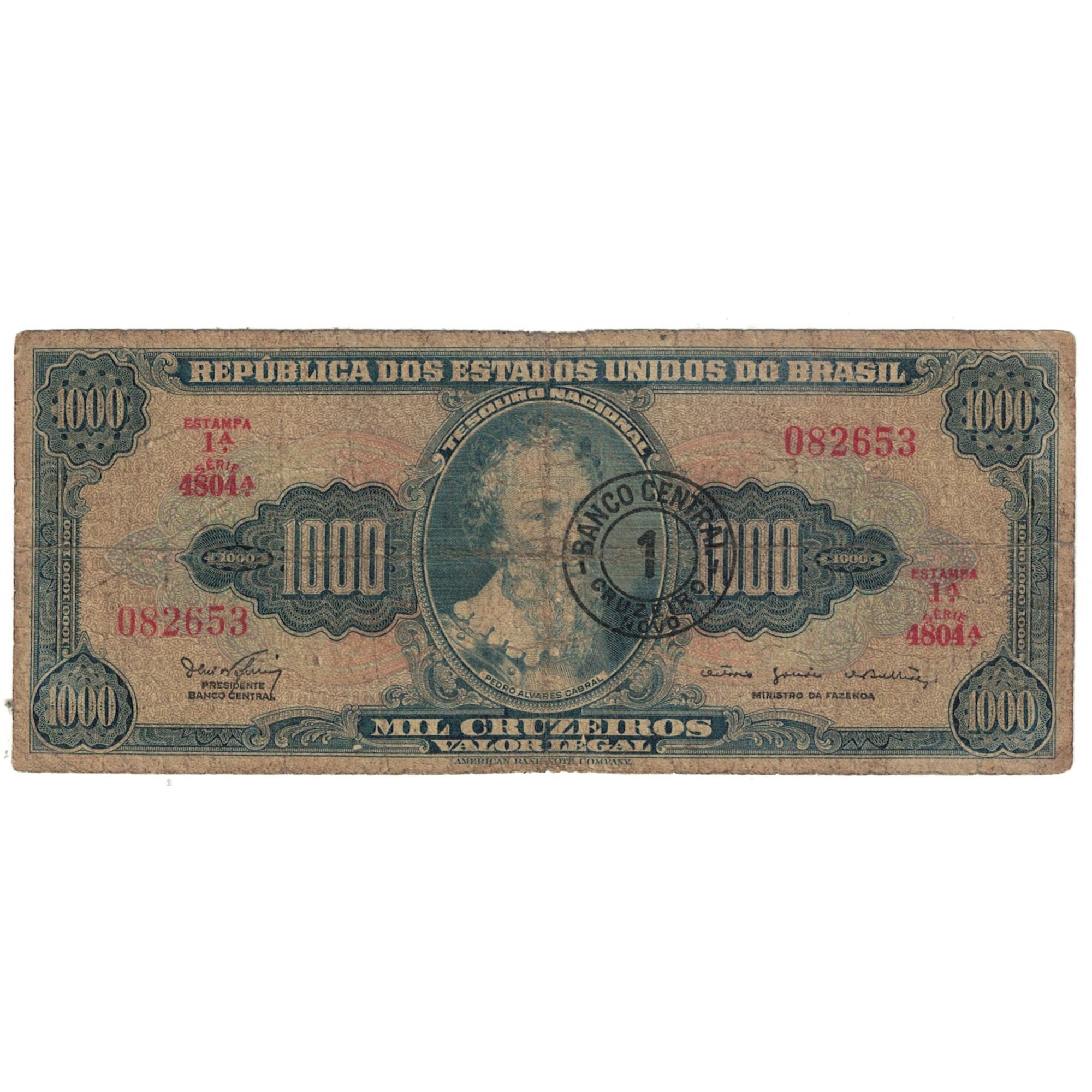 Nota, Brasil, 1 Cruzeiro Novo on 1000 Cruzeiros, KM:187b, VF(20-25)