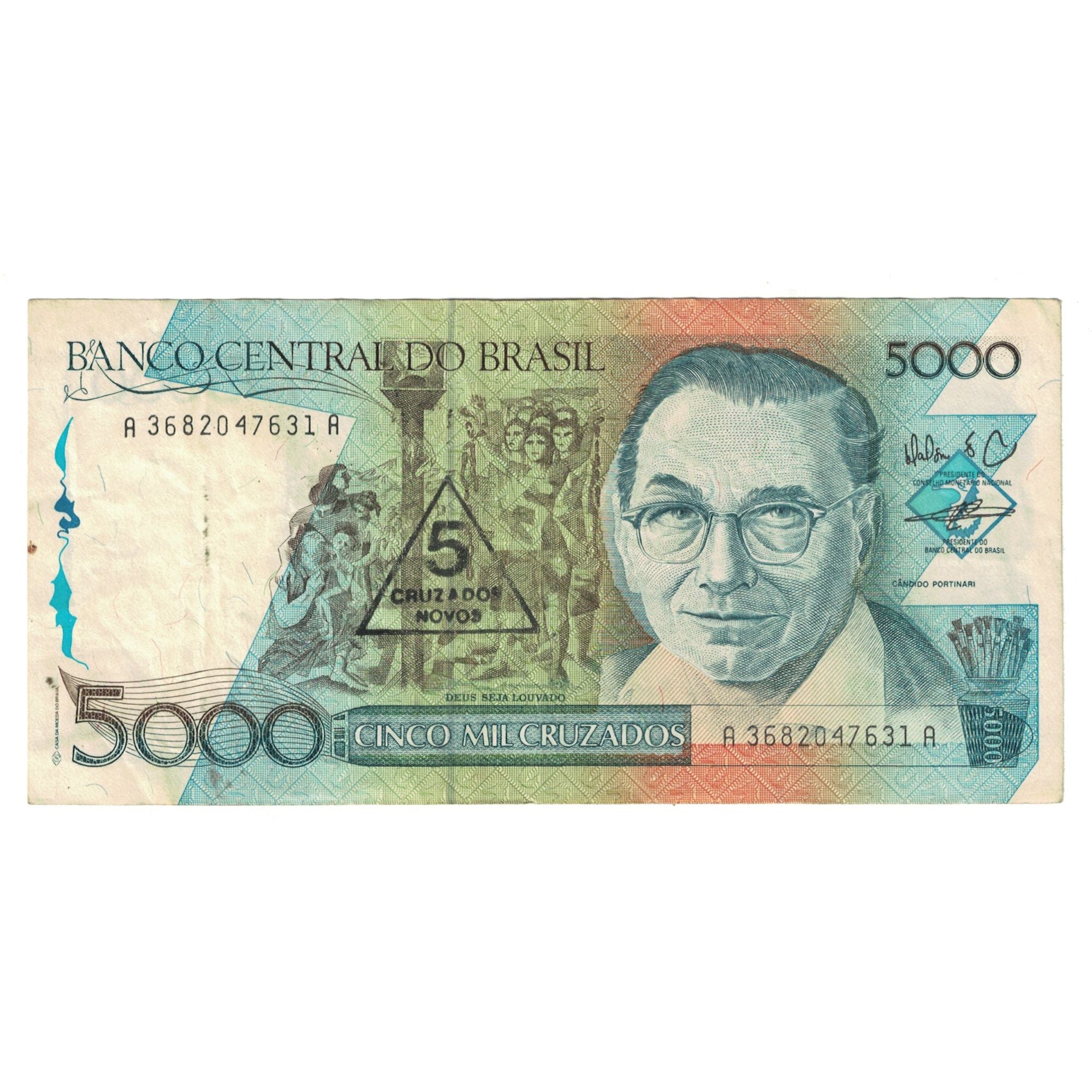 Nota, Brasil, 5000 Cruzados, KM:214a, VF(30-35)