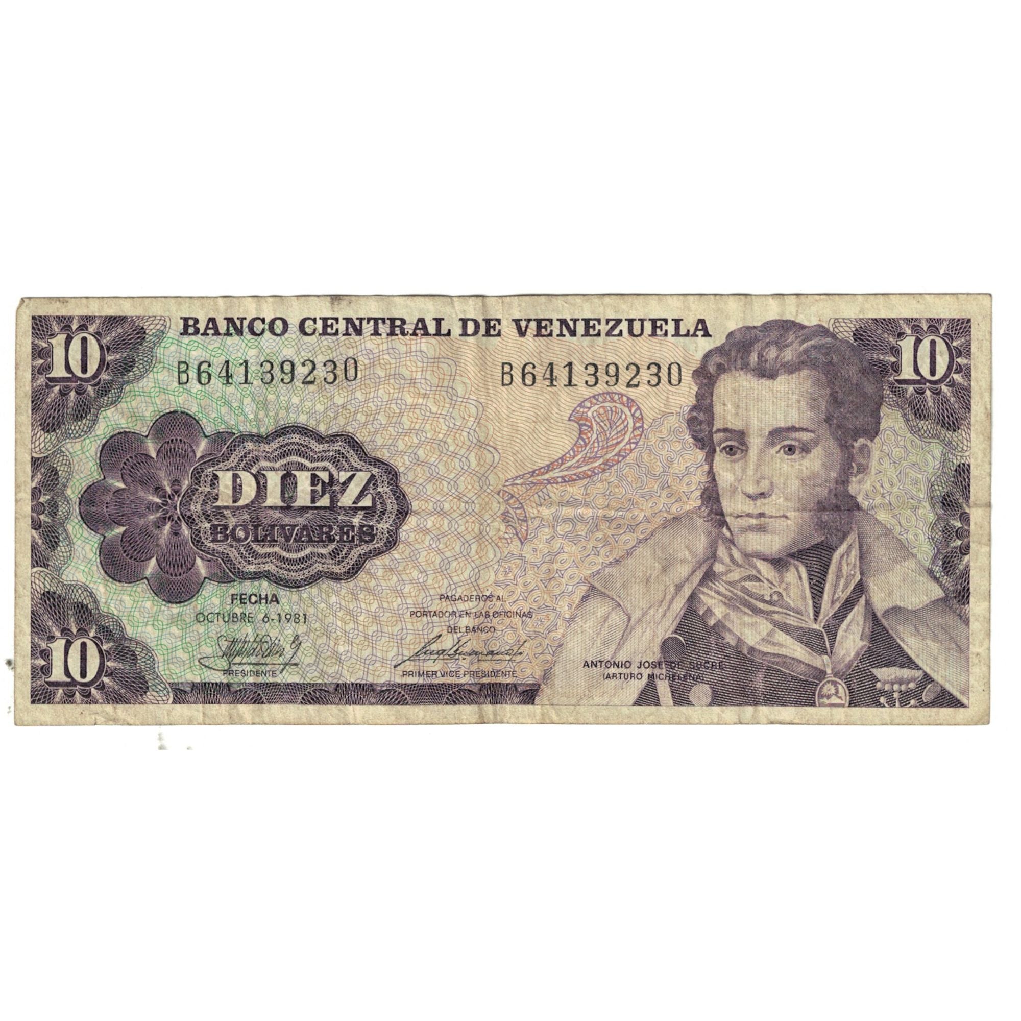 Banknot, Venezuela, 10 Bolívares, 1981, 1981-10-06, KM:60a, VF(20-25)