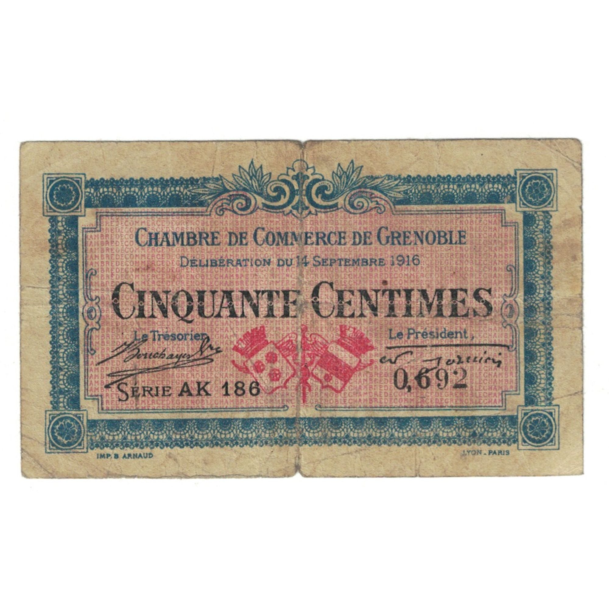 France, Grenoble, 50 Centimes, 1916, VF(20-25), Pirot:63-12