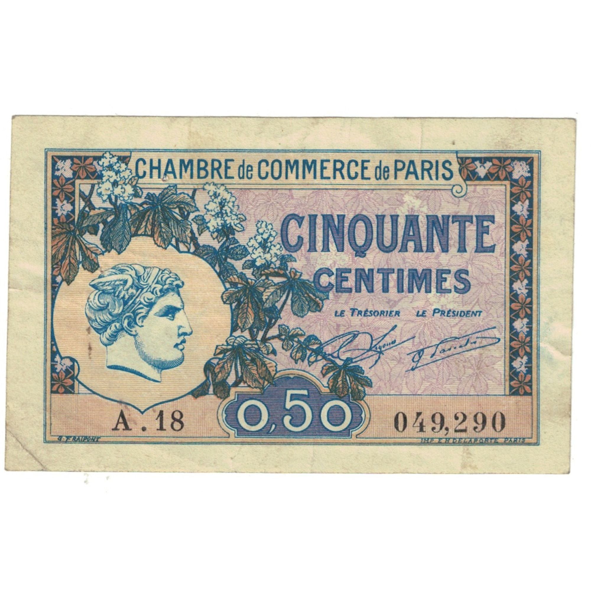 France, 50 Centimes, PIROT 97.31, 1922, A.18, PARIS, EF(40-45)
