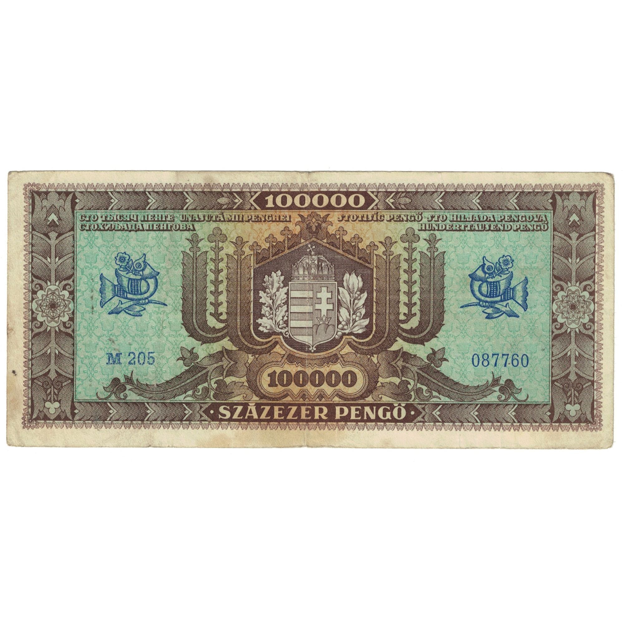 Billet, Hongrie, 100,000 Pengö, 1945, 1945-10-23, KM:121a, TTB