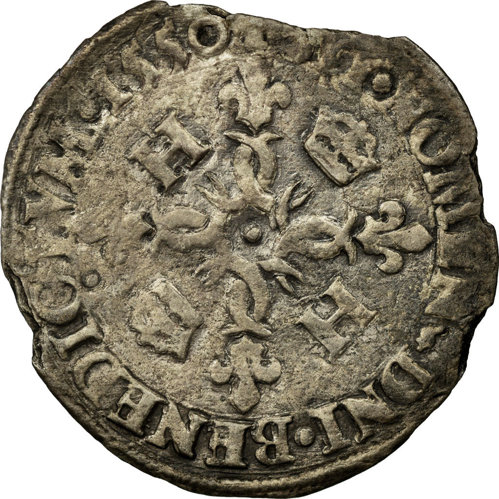 Coin, France, Douzain aux croissants, 1550, Paris, VF(20-25), Billon
