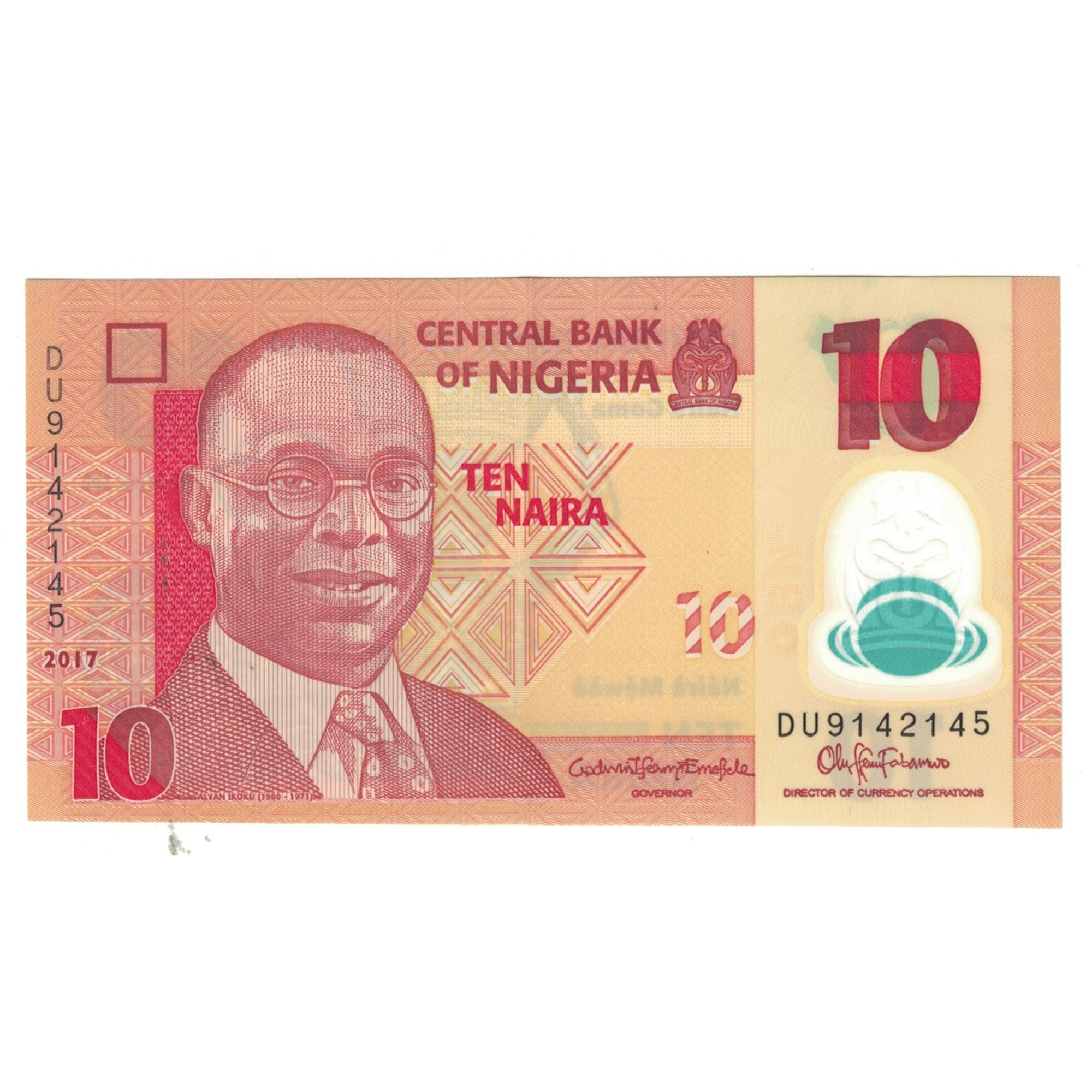 Geldschein, Nigeria, 10 Naira, 2017, KM:39c, UNZ