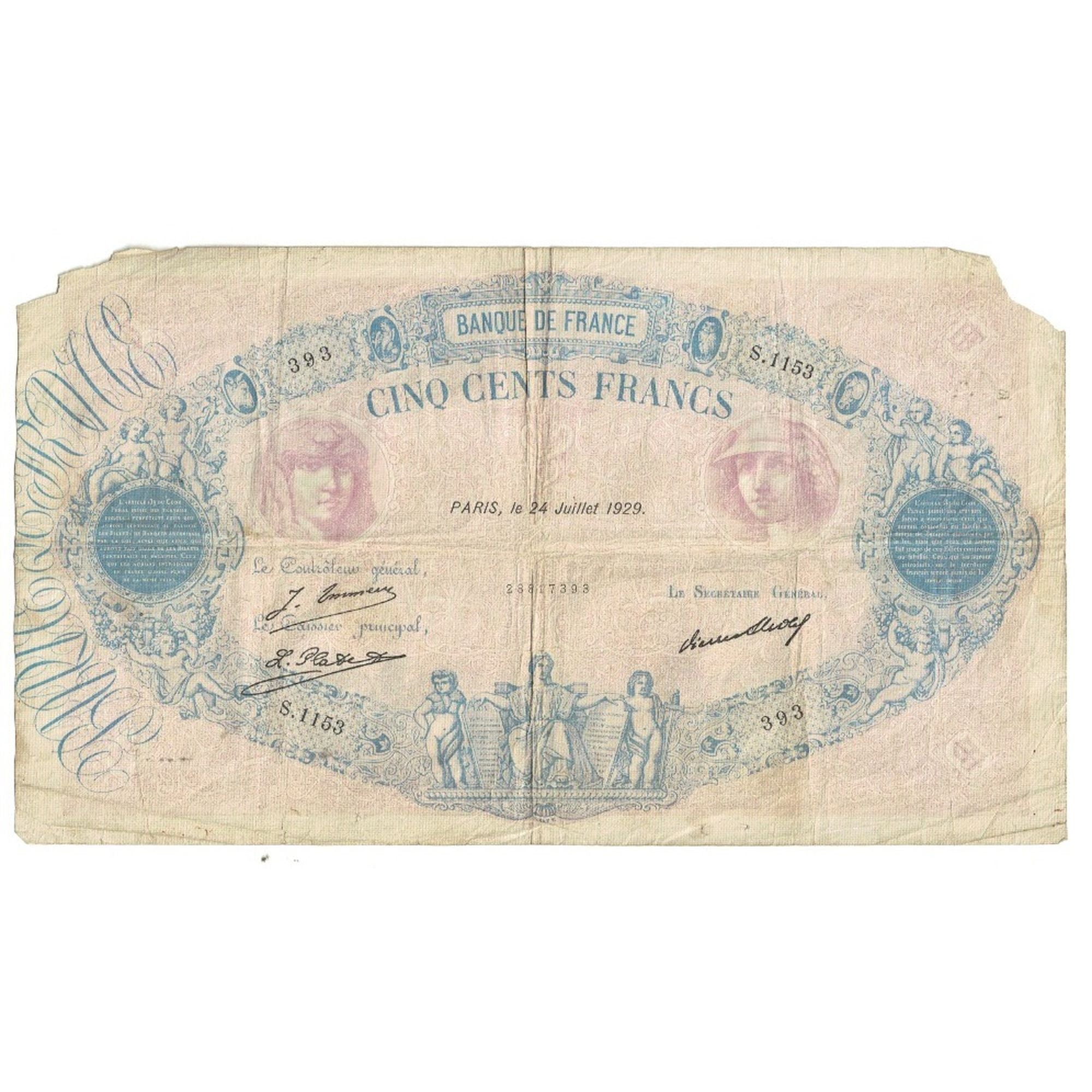 Francja, 500 Francs, Bleu et Rose, 1929, S.1153 393, VF(20-25), Fayette:30.32