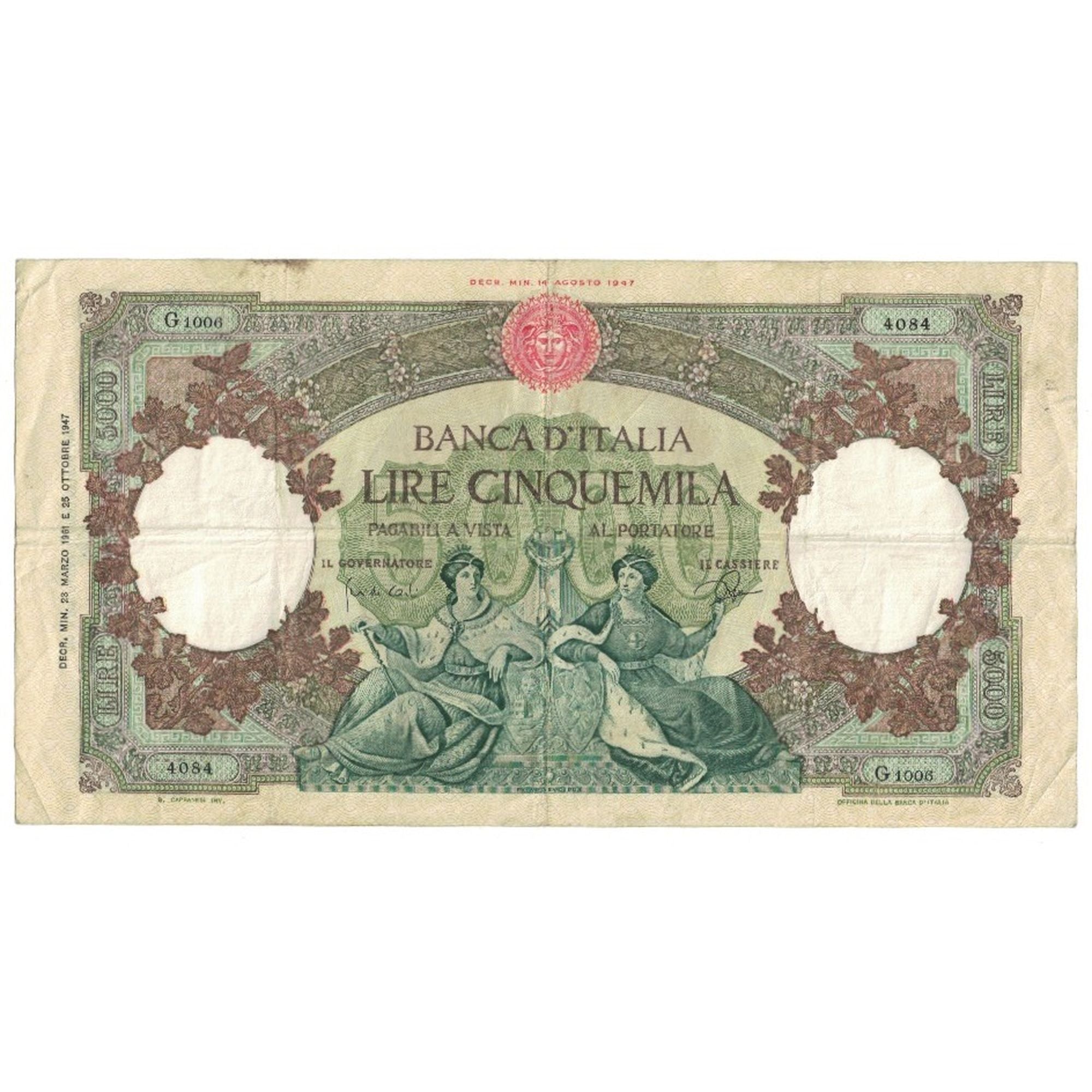 Banconote, Italia, 5000 Lire, 1961, 1961-03-23, KM:85d, BB