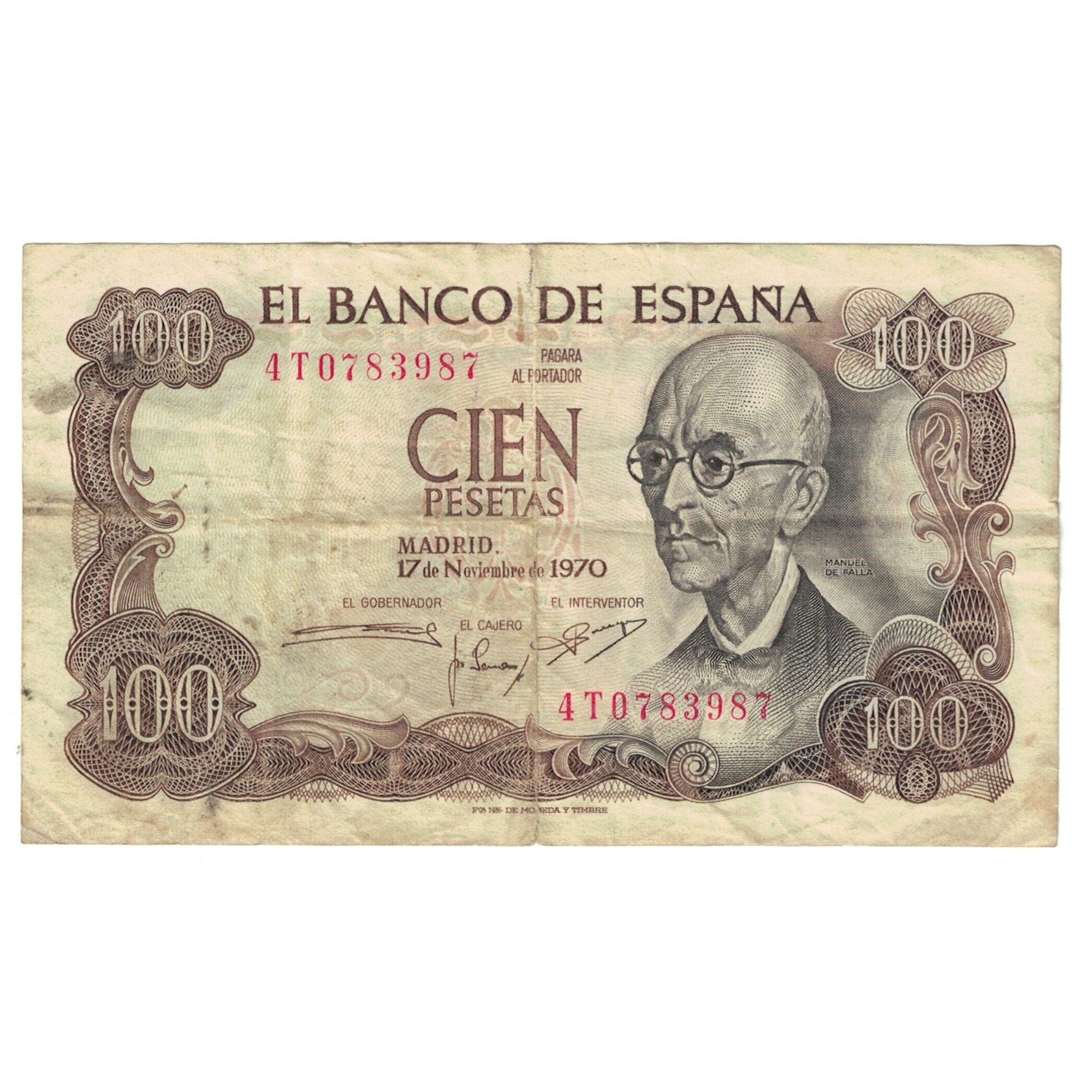 Nota, Espanha, 100 Pesetas, 1970, 1970-11-17, KM:152a, VF(20-25)
