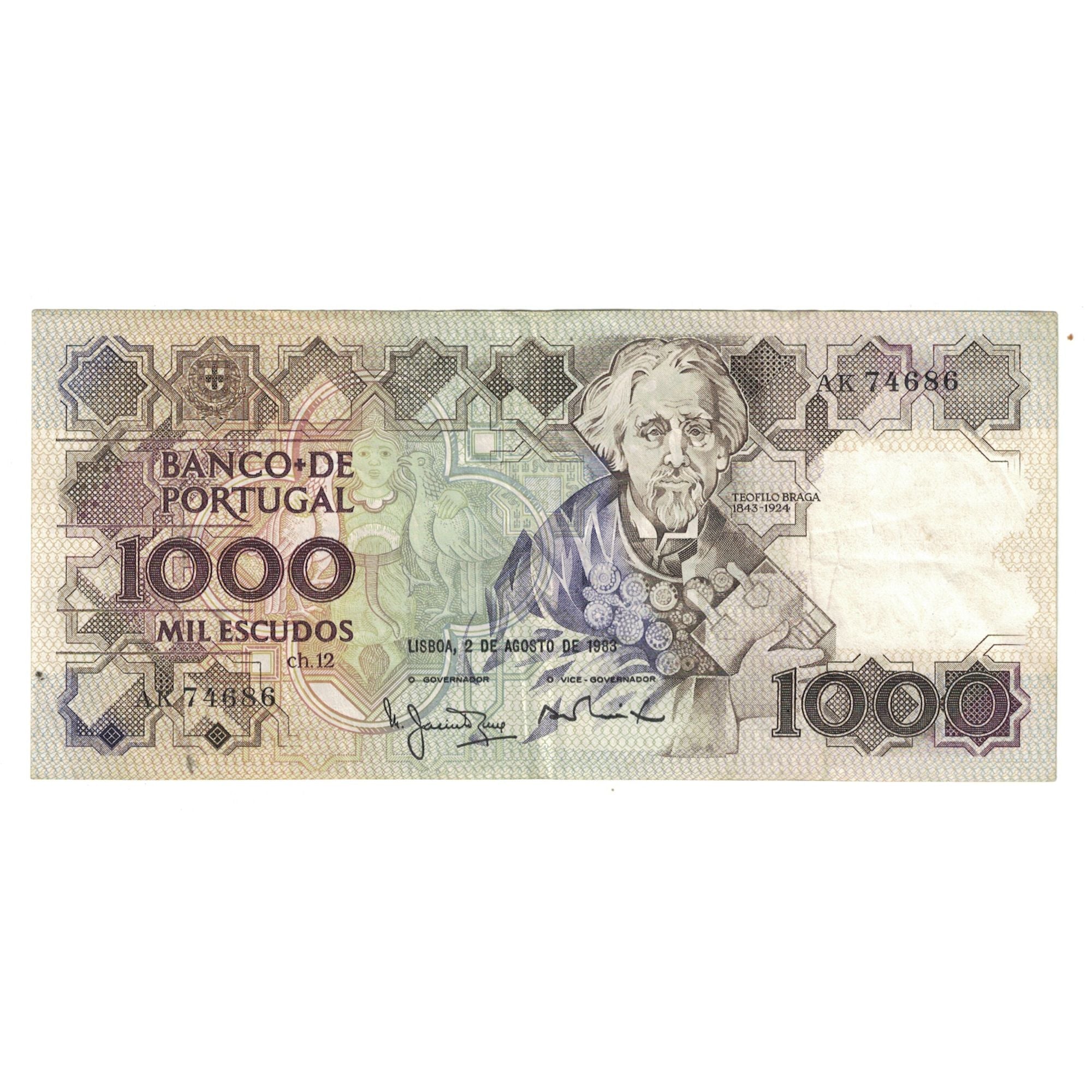 Billete, 1000 Escudos, 1983, Portugal, 1983-08-02, KM:181k, MBC