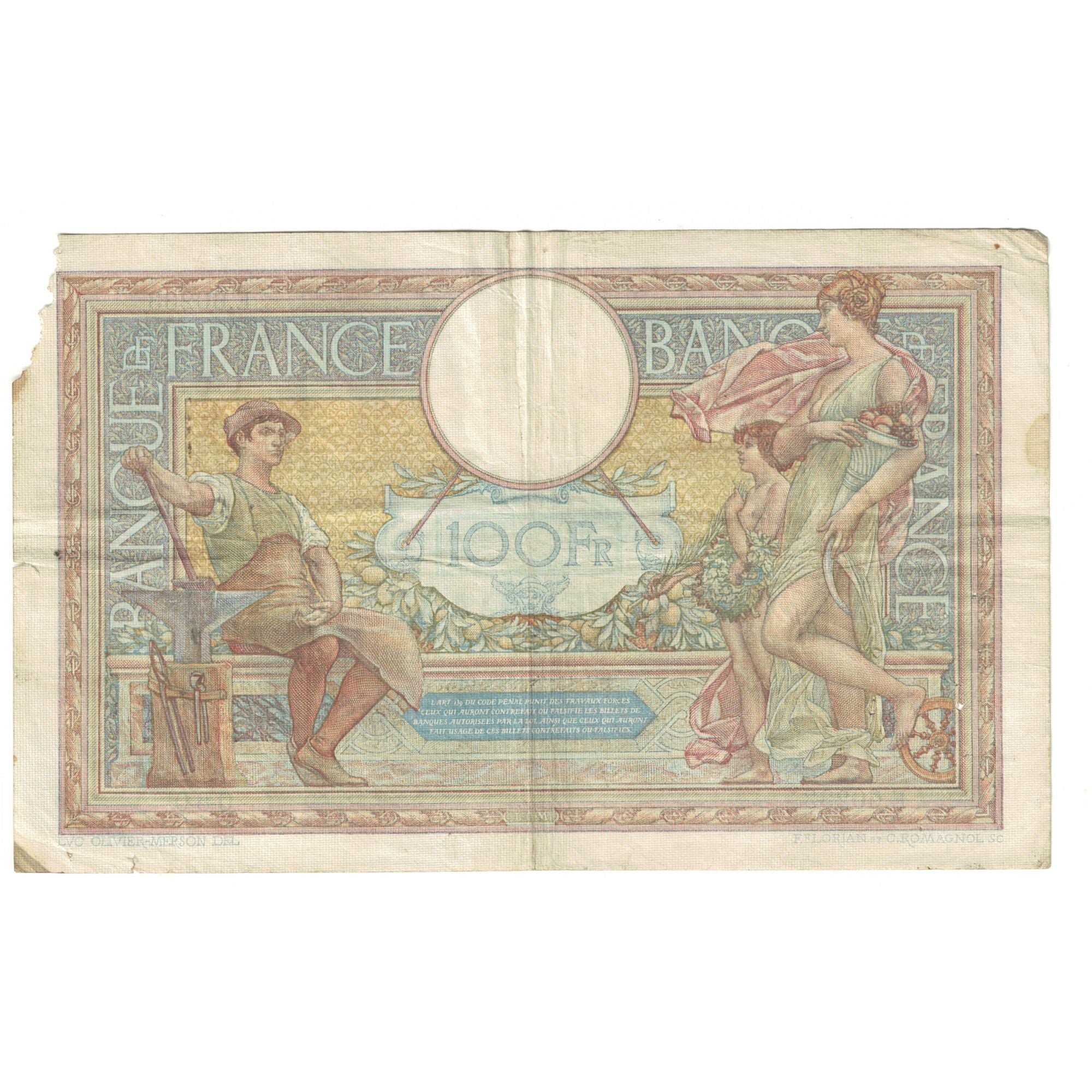 France, 100 Francs, Luc Olivier Merson, 1938, E.60233, VF(20-25), Fayette:25.26