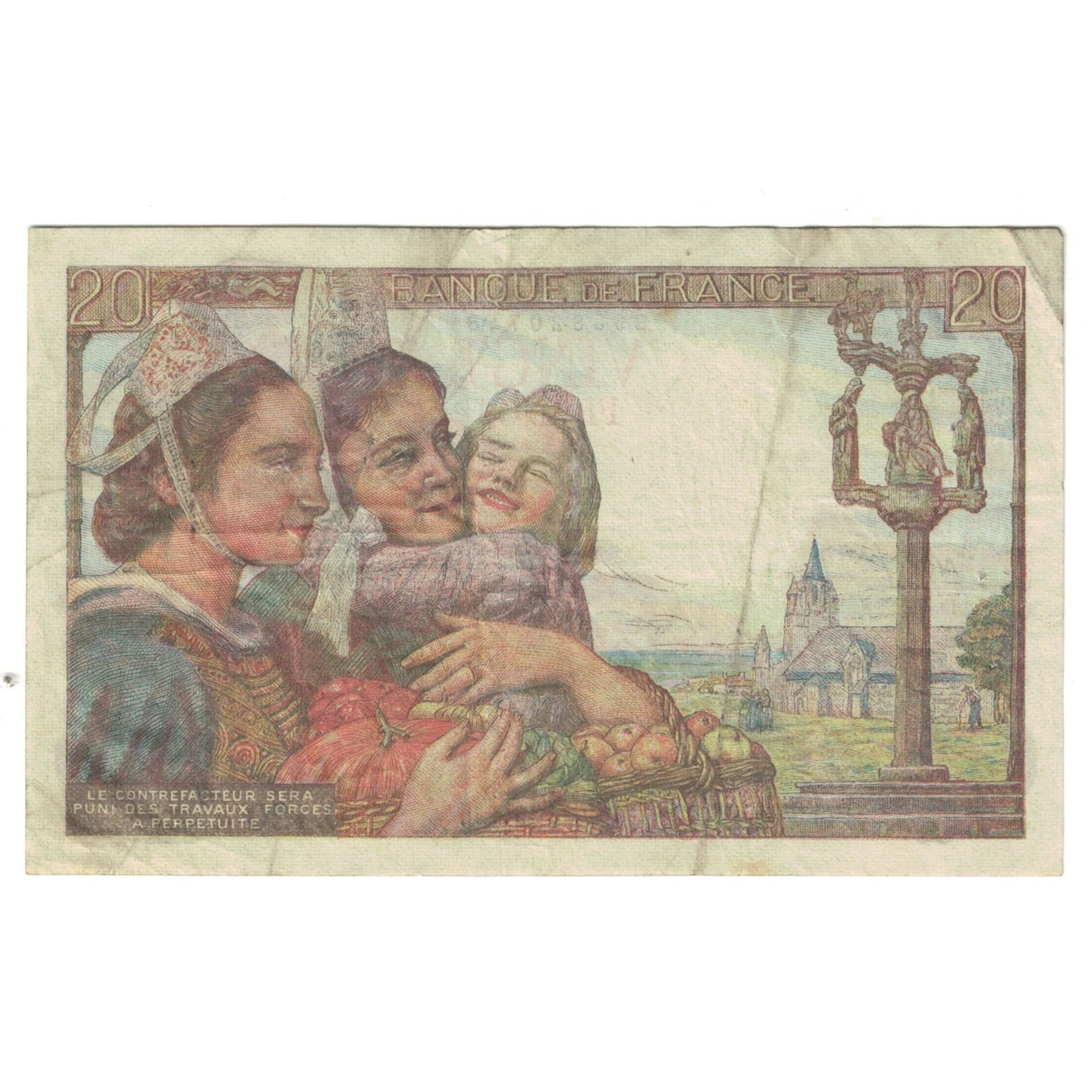 Francia, 20 Francs, Pêcheur, 1944, O.120 20743, BC, Fayette:13.8, KM:100a