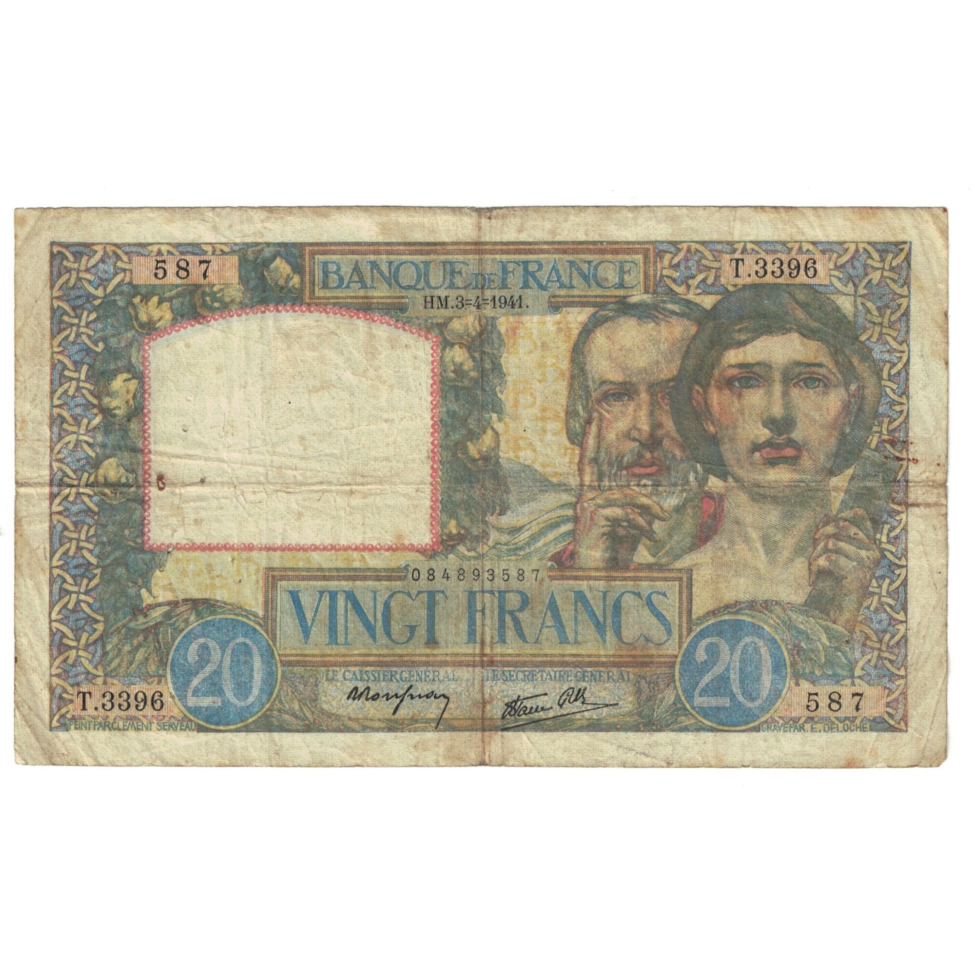 Frankreich, 20 Francs, Science et Travail, 1941, T.3396, S, Fayette:12.13