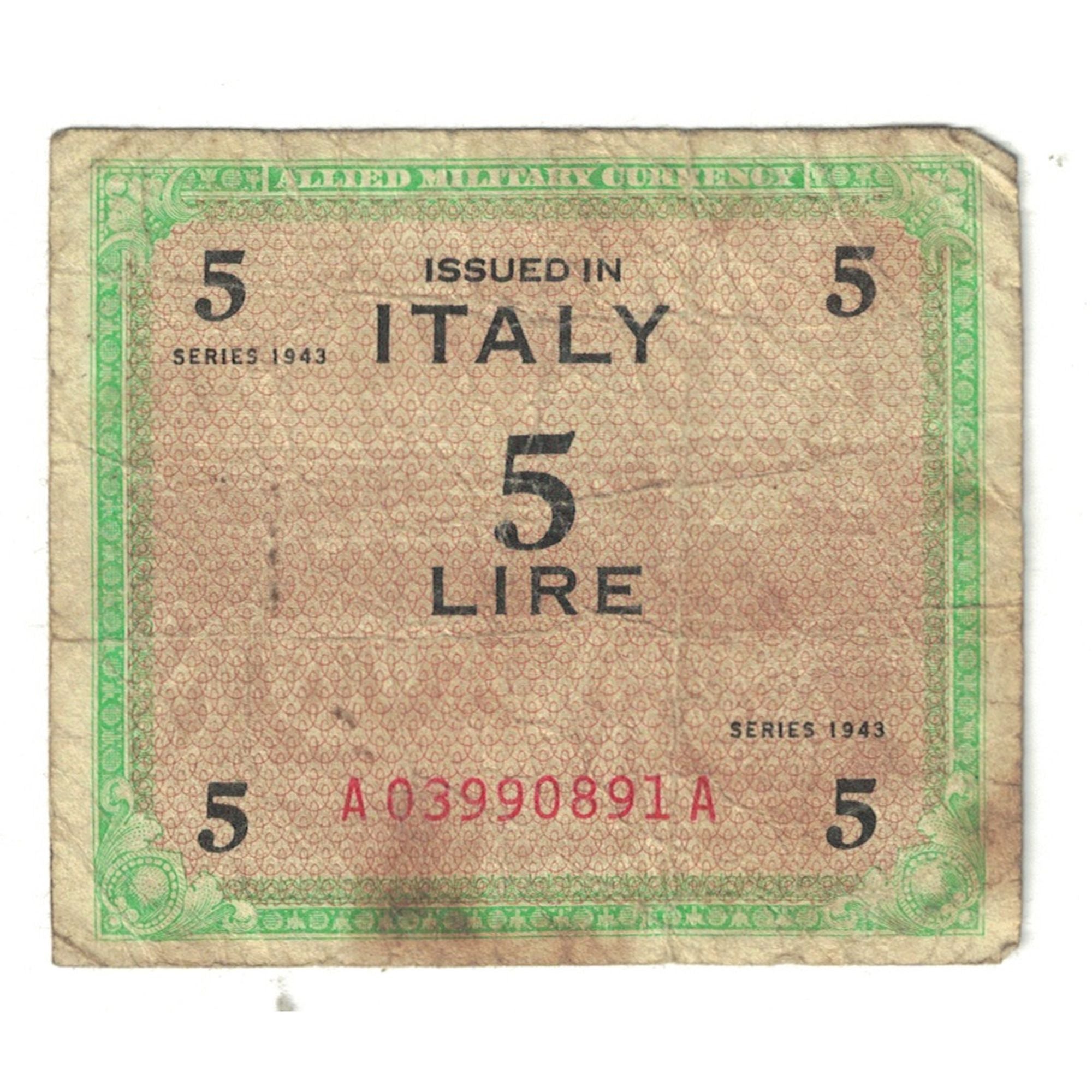 Banknote, Italy, 5 Lire, 1943, KM:M18b, VF(20-25)