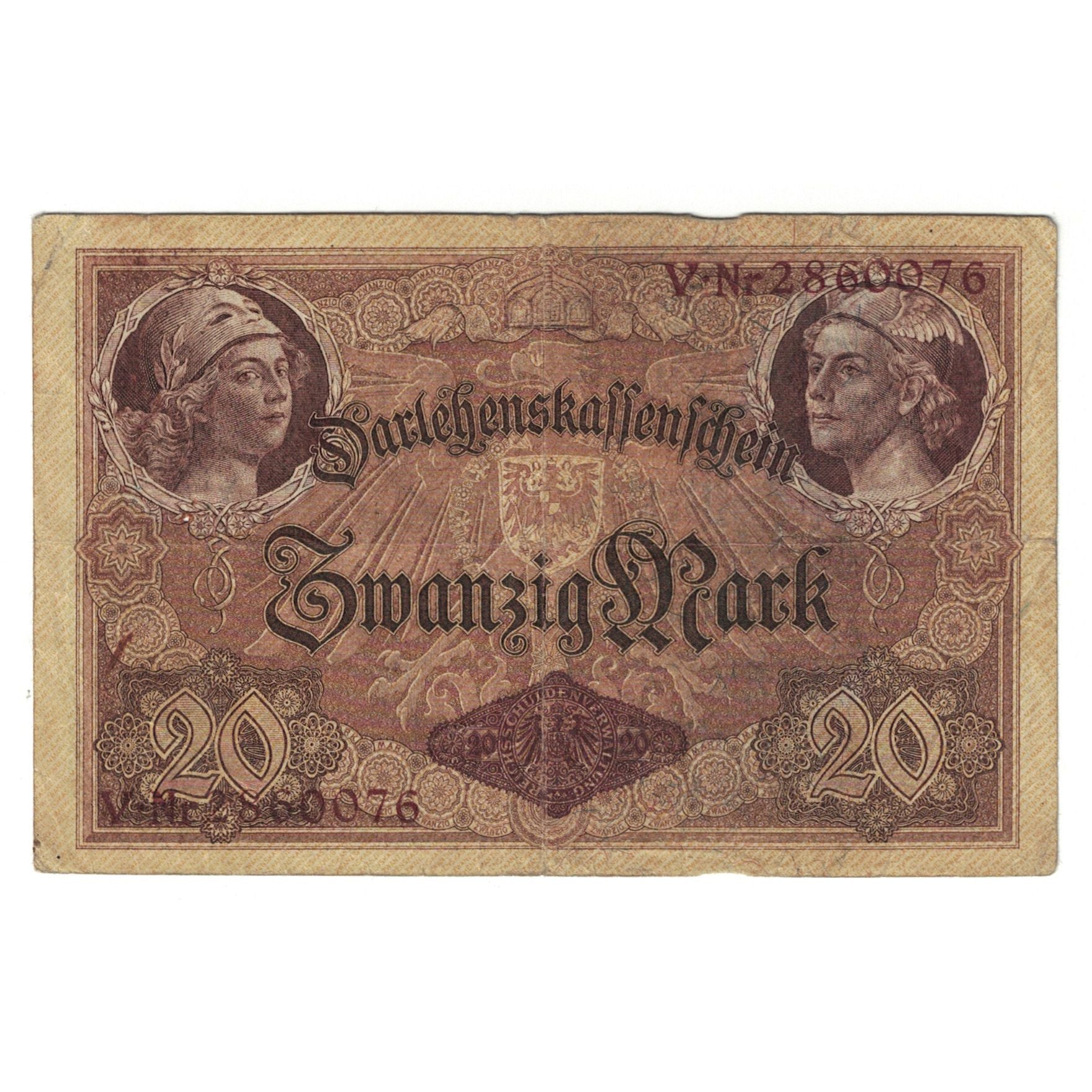 Banknote, Germany, 20 Mark, 1914, 1914-08-05, KM:48a, VF(20-25)