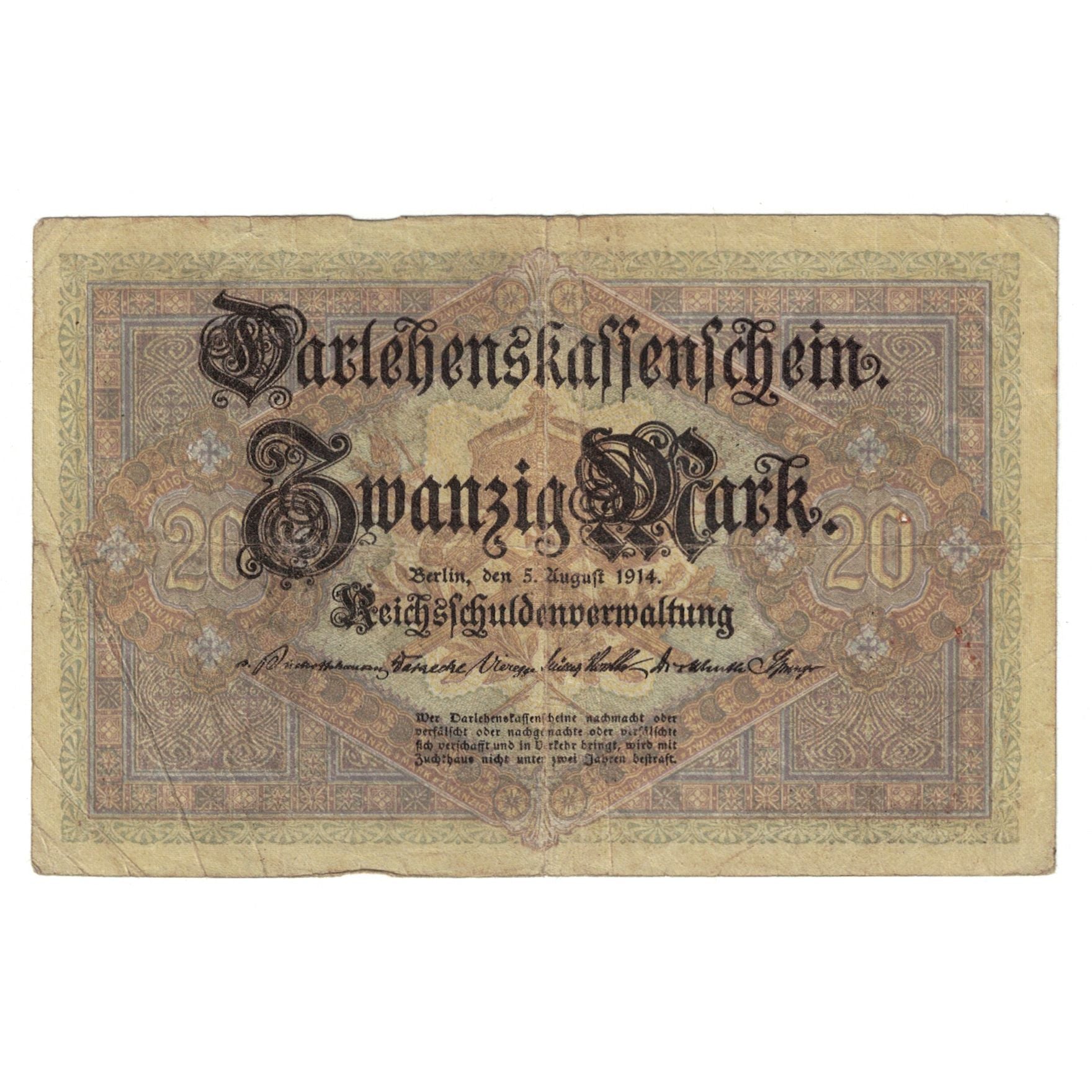 Banknote, Germany, 20 Mark, 1914, 1914-08-05, KM:48a, VF(20-25)