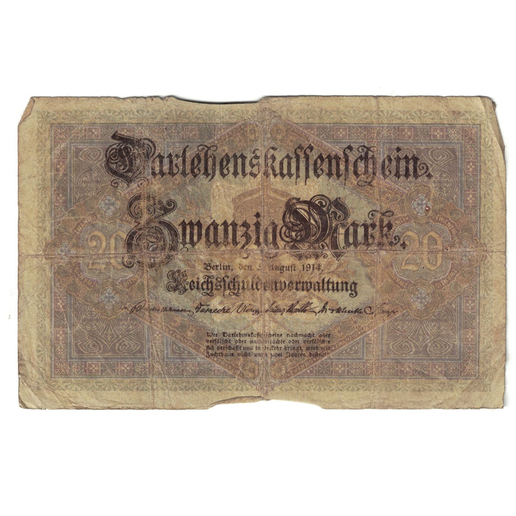 Banknote, Germany, 20 Mark, 1914, 1914-08-05, KM:48a, VF(20-25)