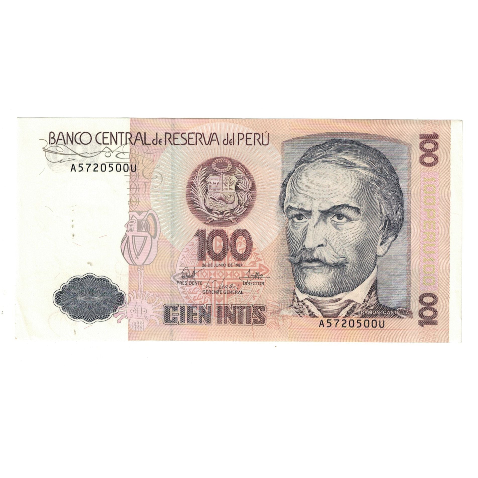 Banconote, Perù, 100 Intis, 1987-06-26, KM:133, SPL-