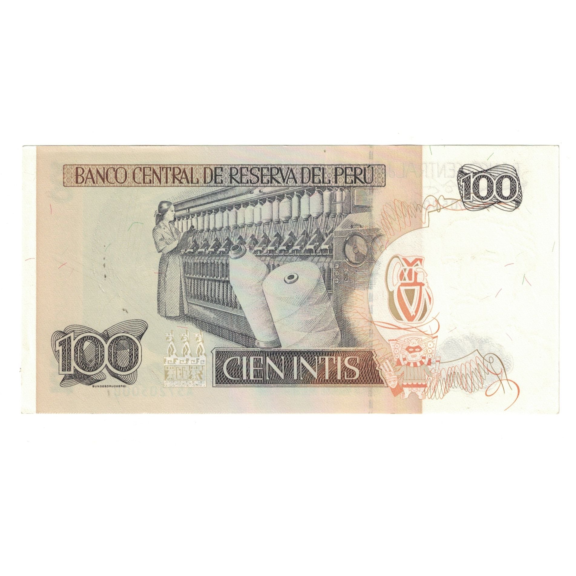 Banconote, Perù, 100 Intis, 1987-06-26, KM:133, SPL-