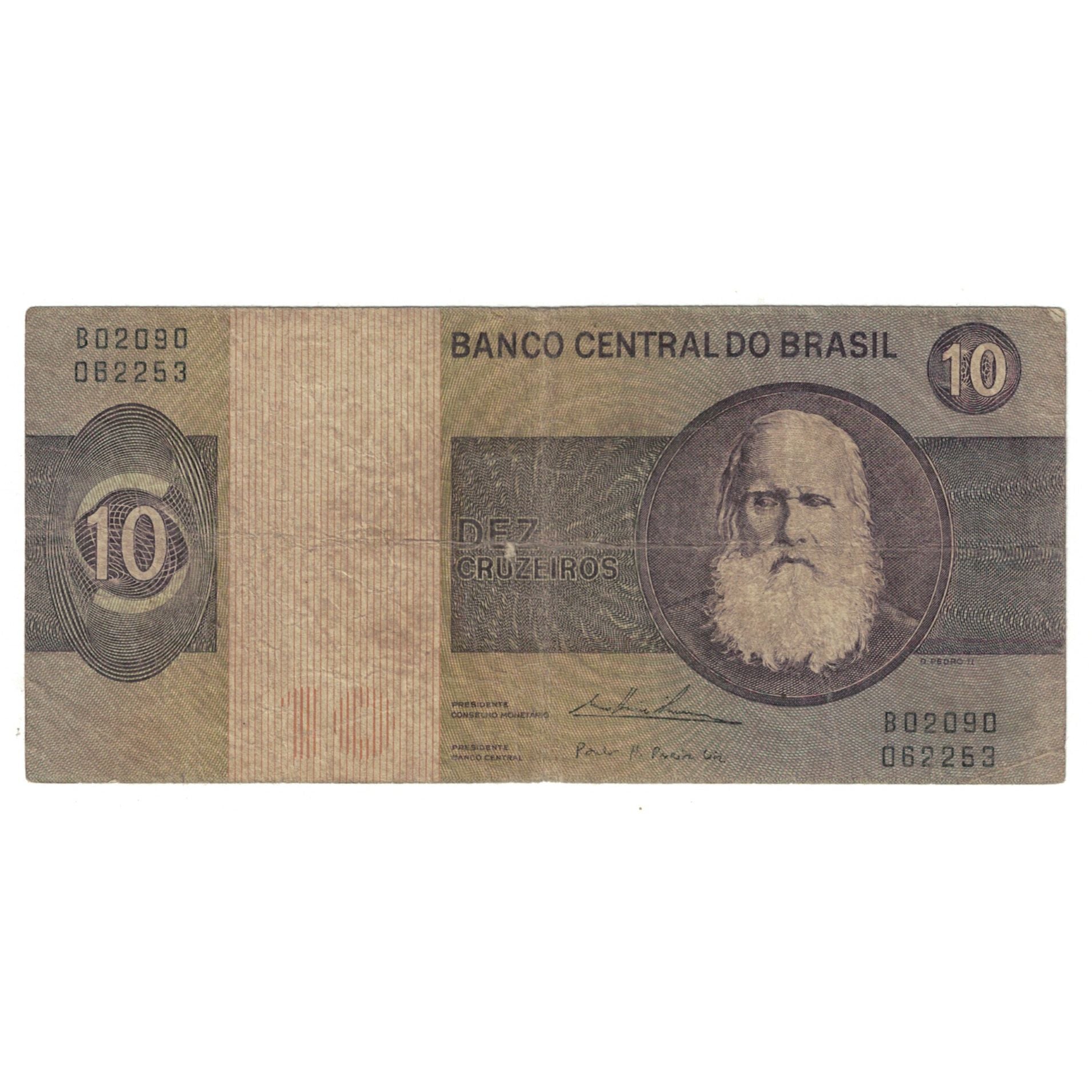 Nota, Brasil, 10 Cruzeiros, 1970, KM:193e, VF(20-25)
