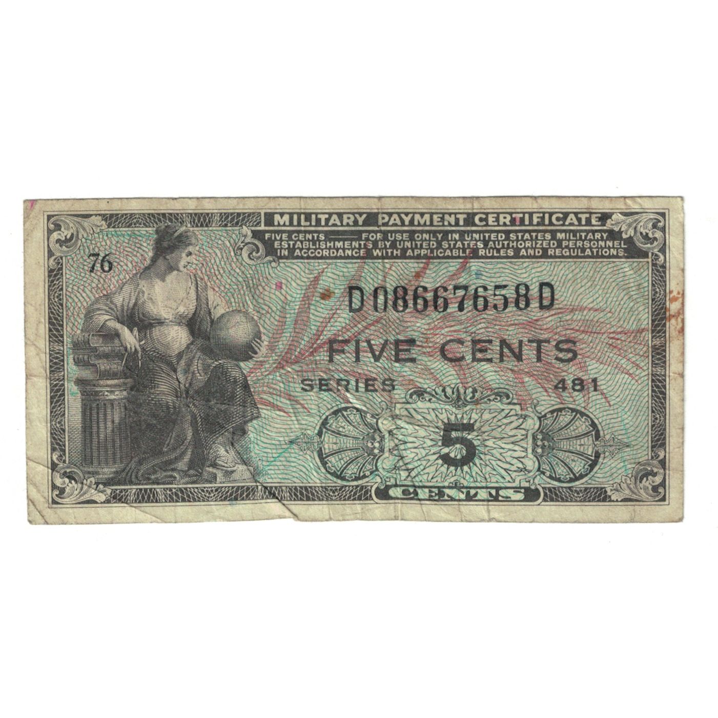 Banknote, United States, 5 Cents, KM:M22, VF(20-25)