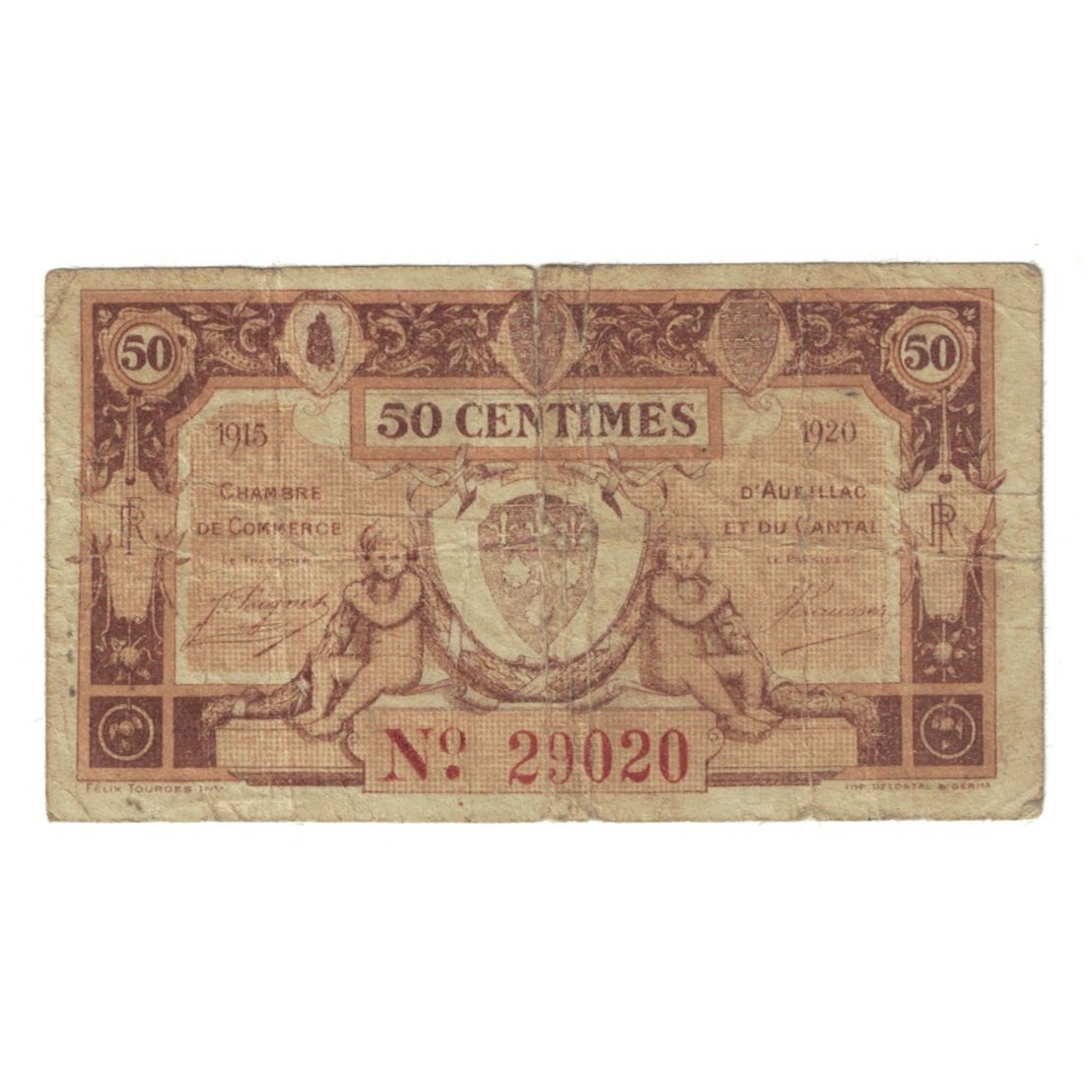 Frankrijk, Aurillac, 50 Centimes, 1915, Chambre de Commerce, TB, Pirot:16-1