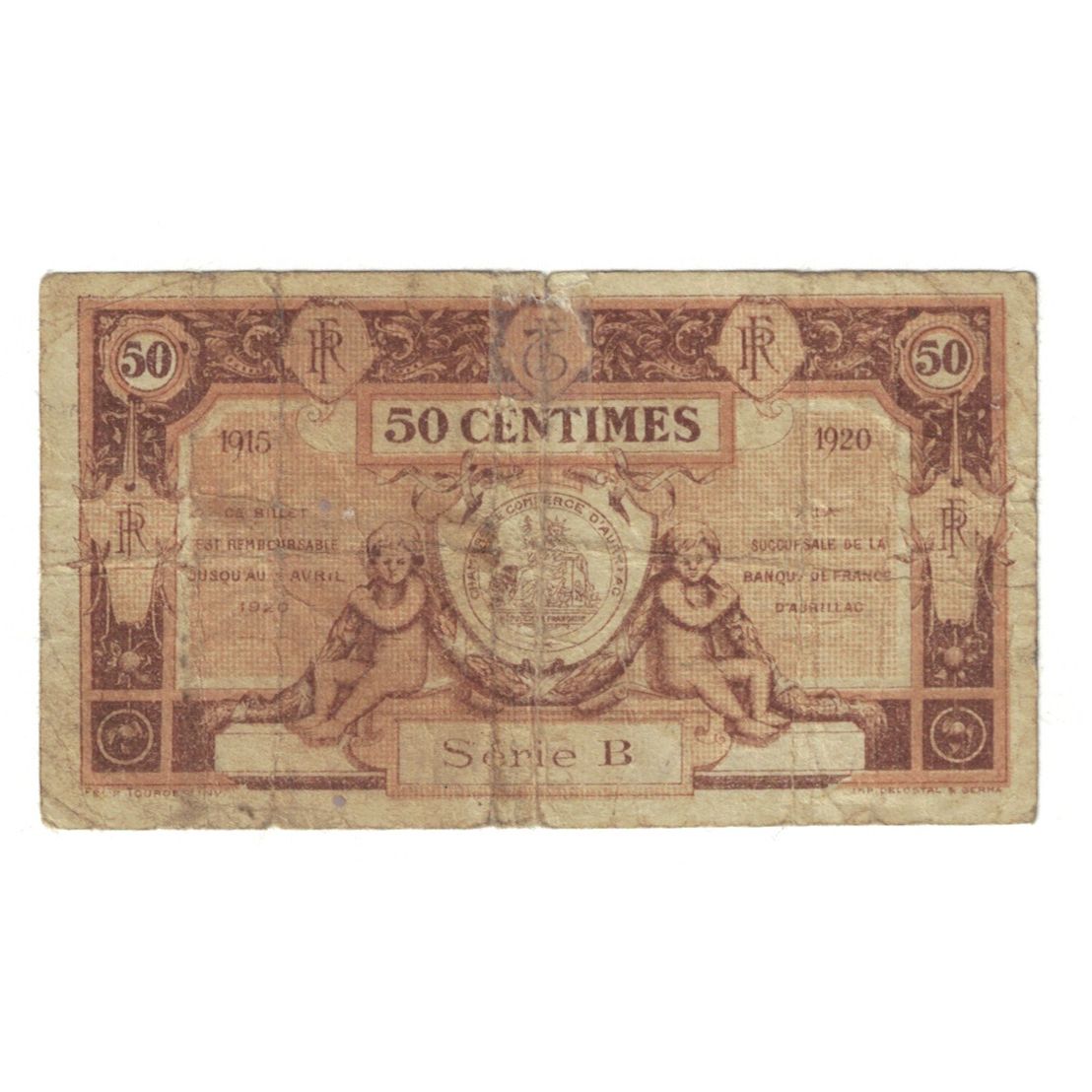 Frankrijk, Aurillac, 50 Centimes, 1915, Chambre de Commerce, TB, Pirot:16-1