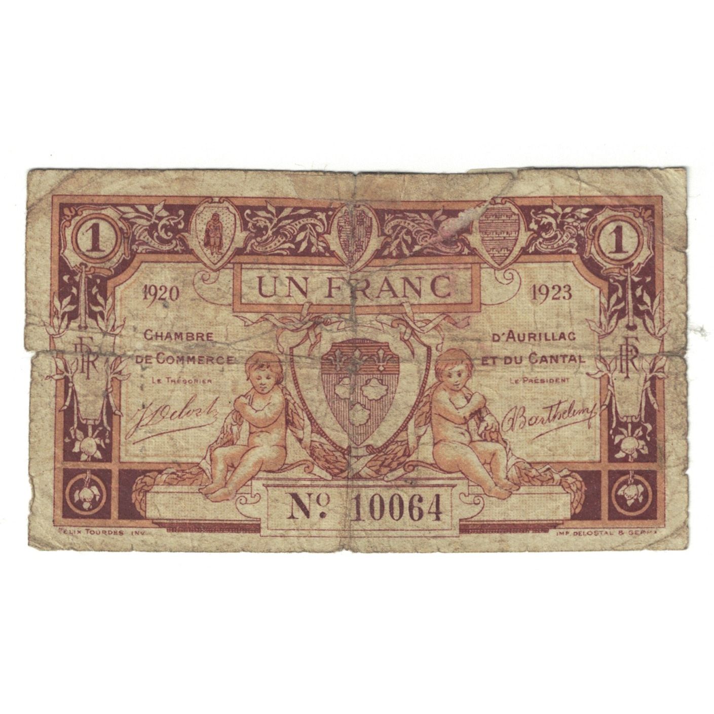 Frankreich, Aurillac, 1 Franc, 1923, Chambre de Commerce, SGE+, Pirot:16-10