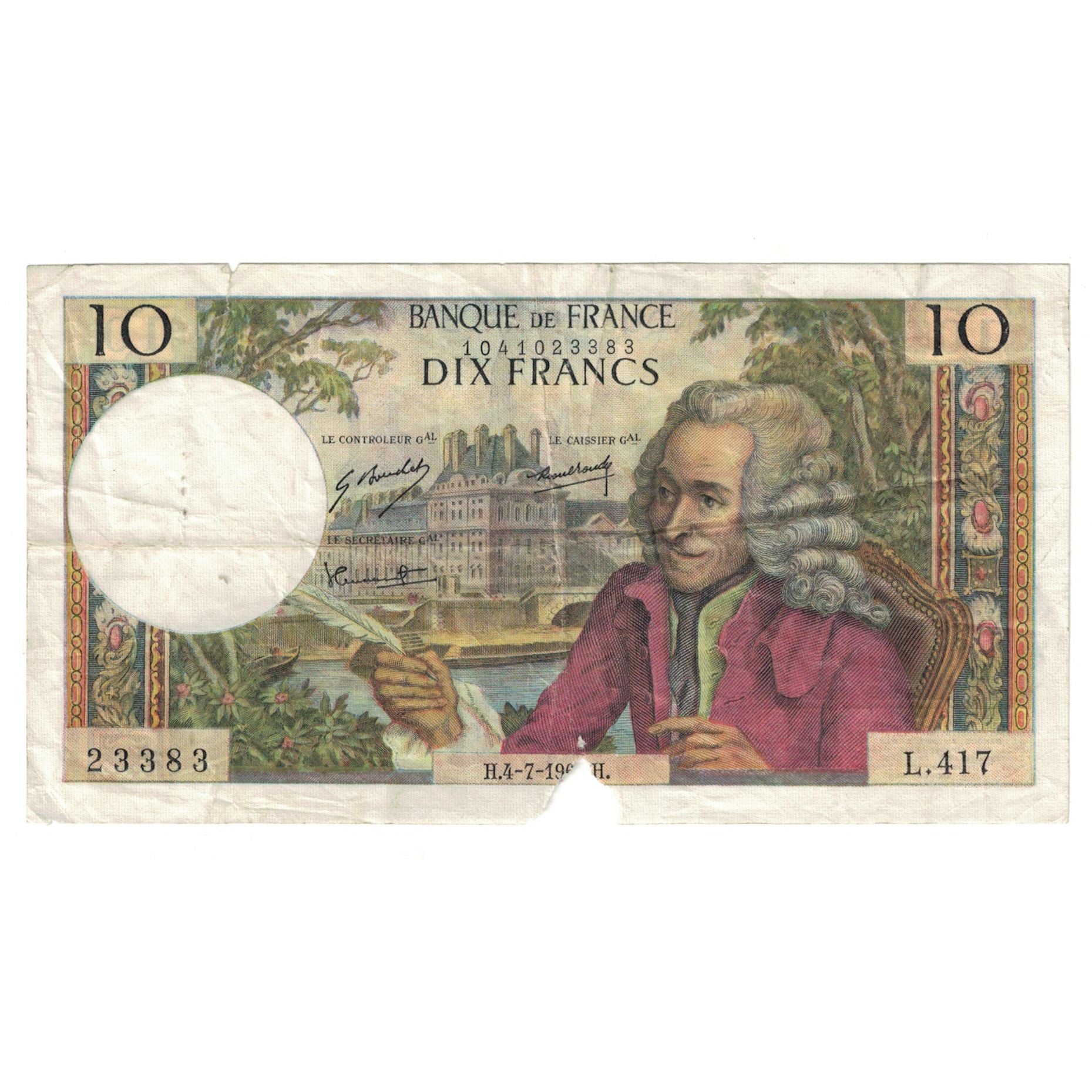 Frankreich, 10 Francs, Voltaire, L.417, SGE+, Fayette:NOT APPLICABLE, KM:147d