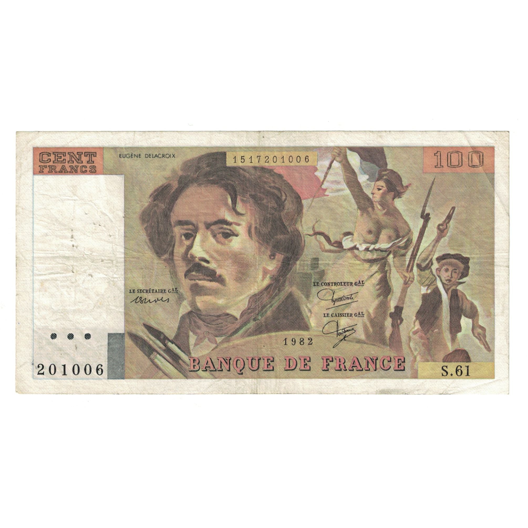 Francja, 100 Francs, Delacroix, 1982, 201006S.61, VF(30-35), Fayette:69.6