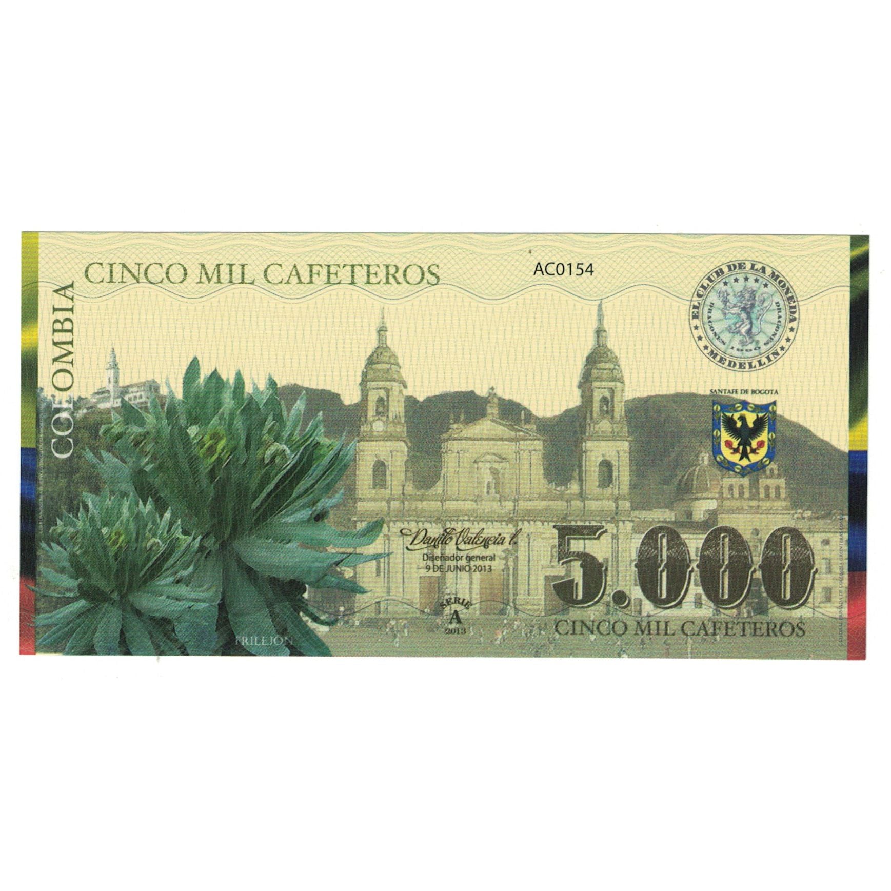 Biljet, Colombia, Tourist Banknote, 2013, 2013-06-09, 5000 CAFETEROS EL CLUB DE