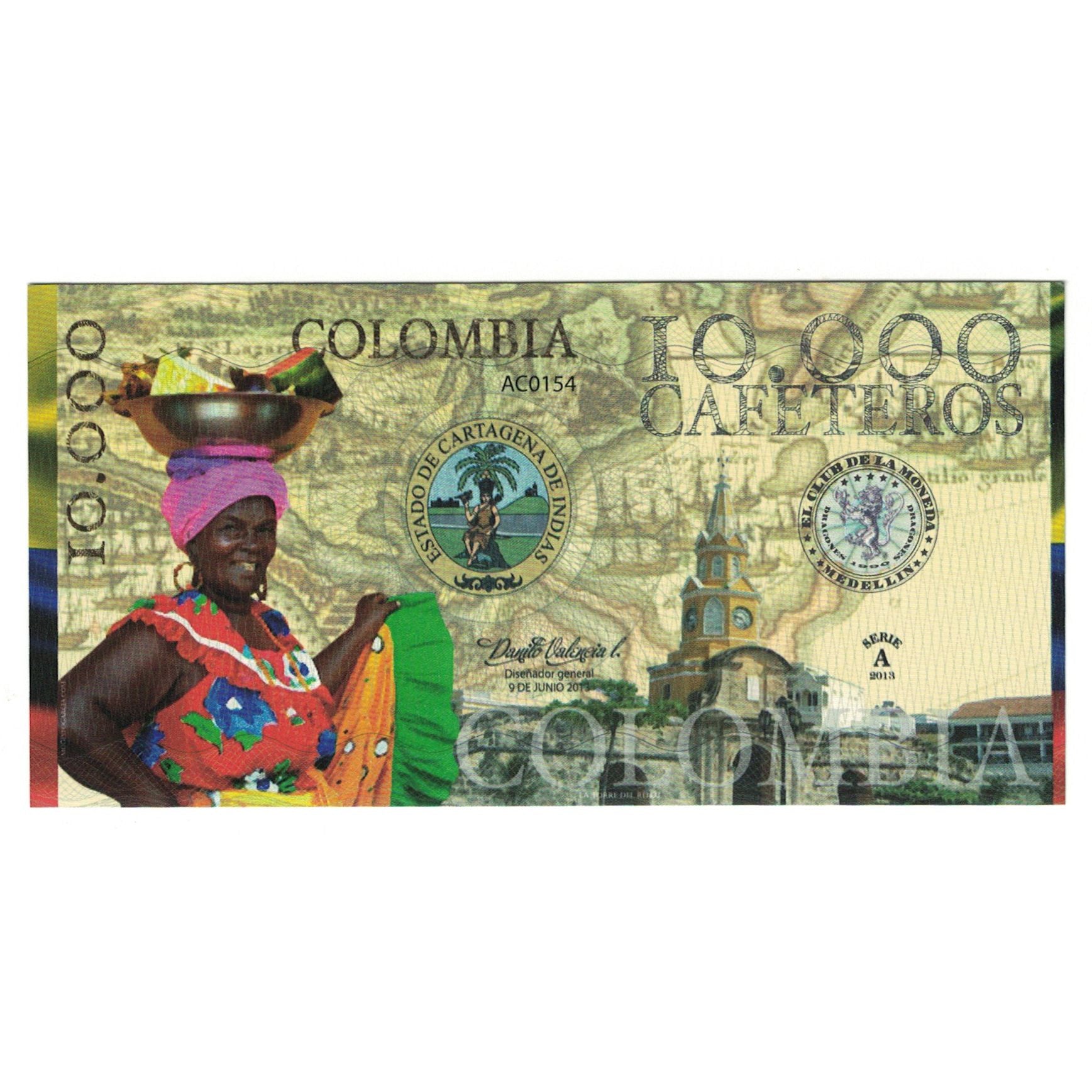 Biljet, Colombia, Tourist Banknote, 2013, 2013-06-09, 10000 CAFETEROS EL CLUB DE